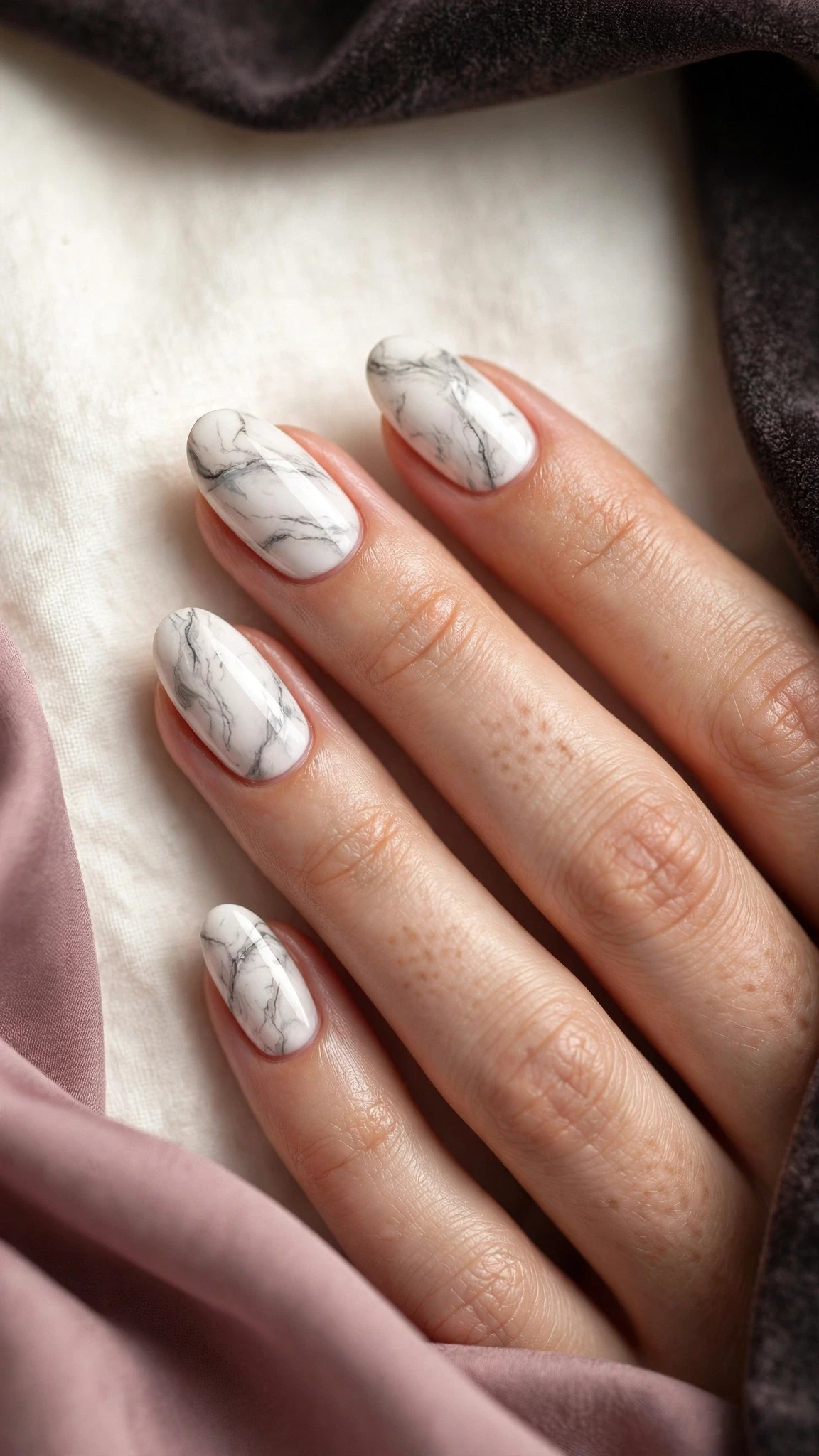Marmor Nageldesign Ideen mit feiner Maserung