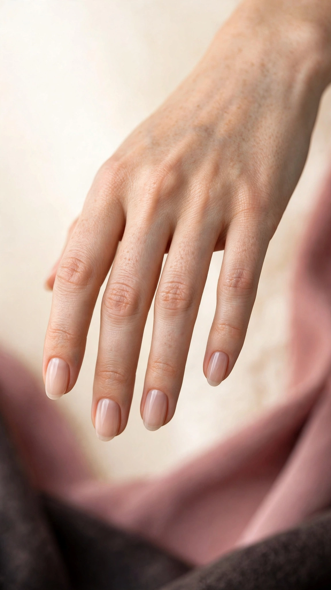 Sheer nude natural nail designs on oval nails