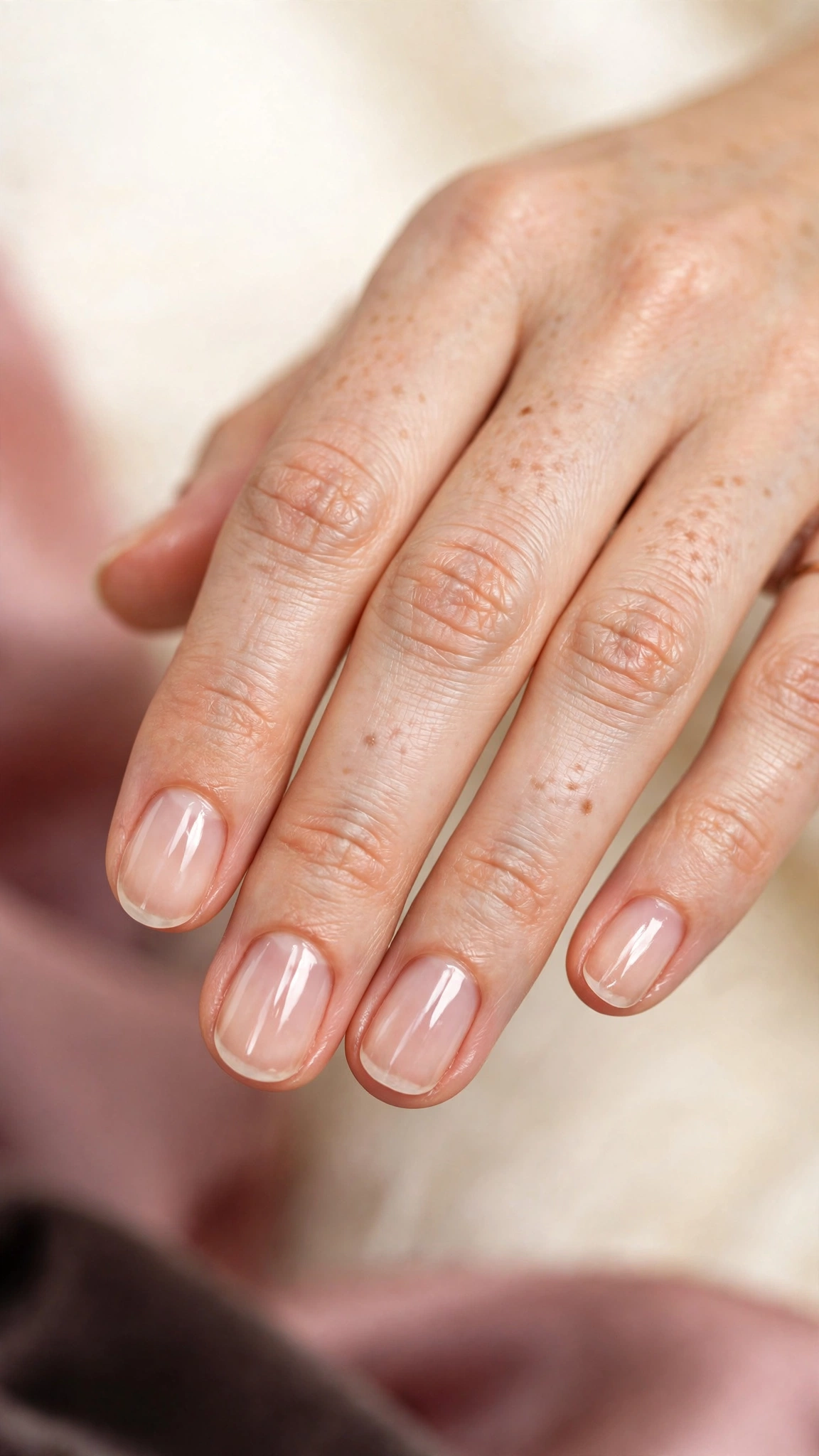 Bare nails with glossy top coat, healthy natural nail look