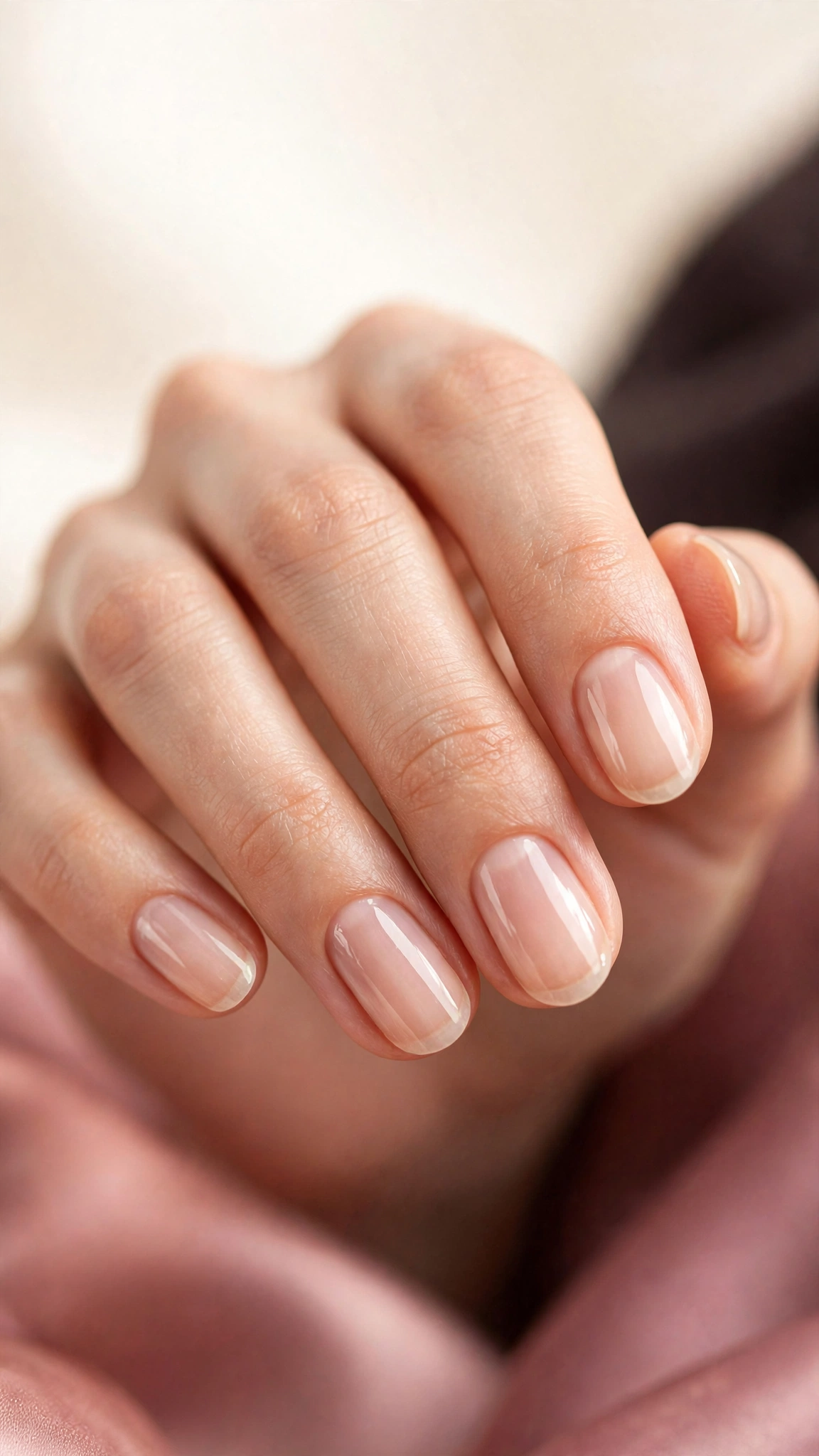 Clear nail strengthener manicure on natural nails