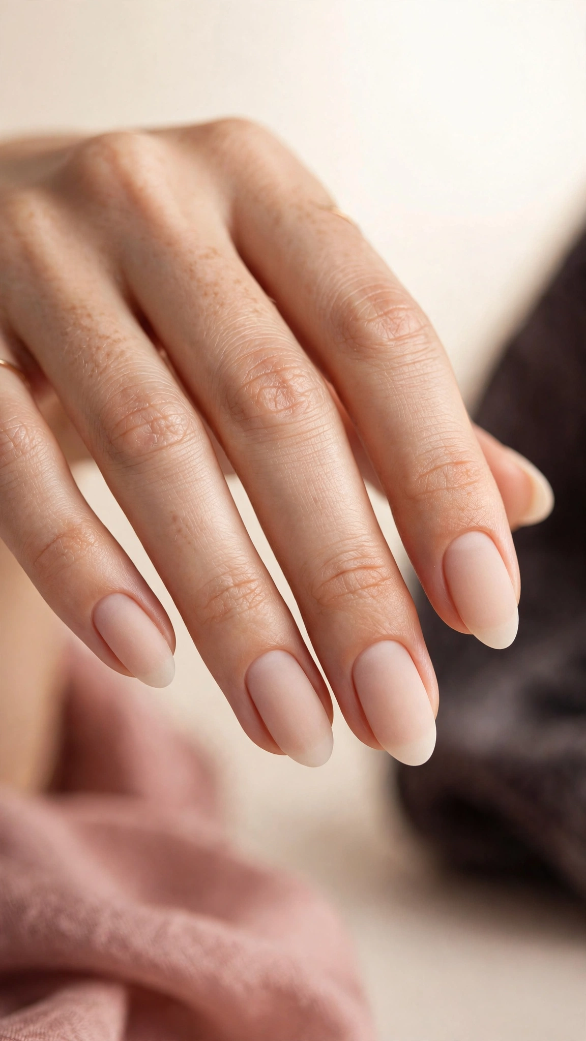 Sheer nude natural nails with matte top coat