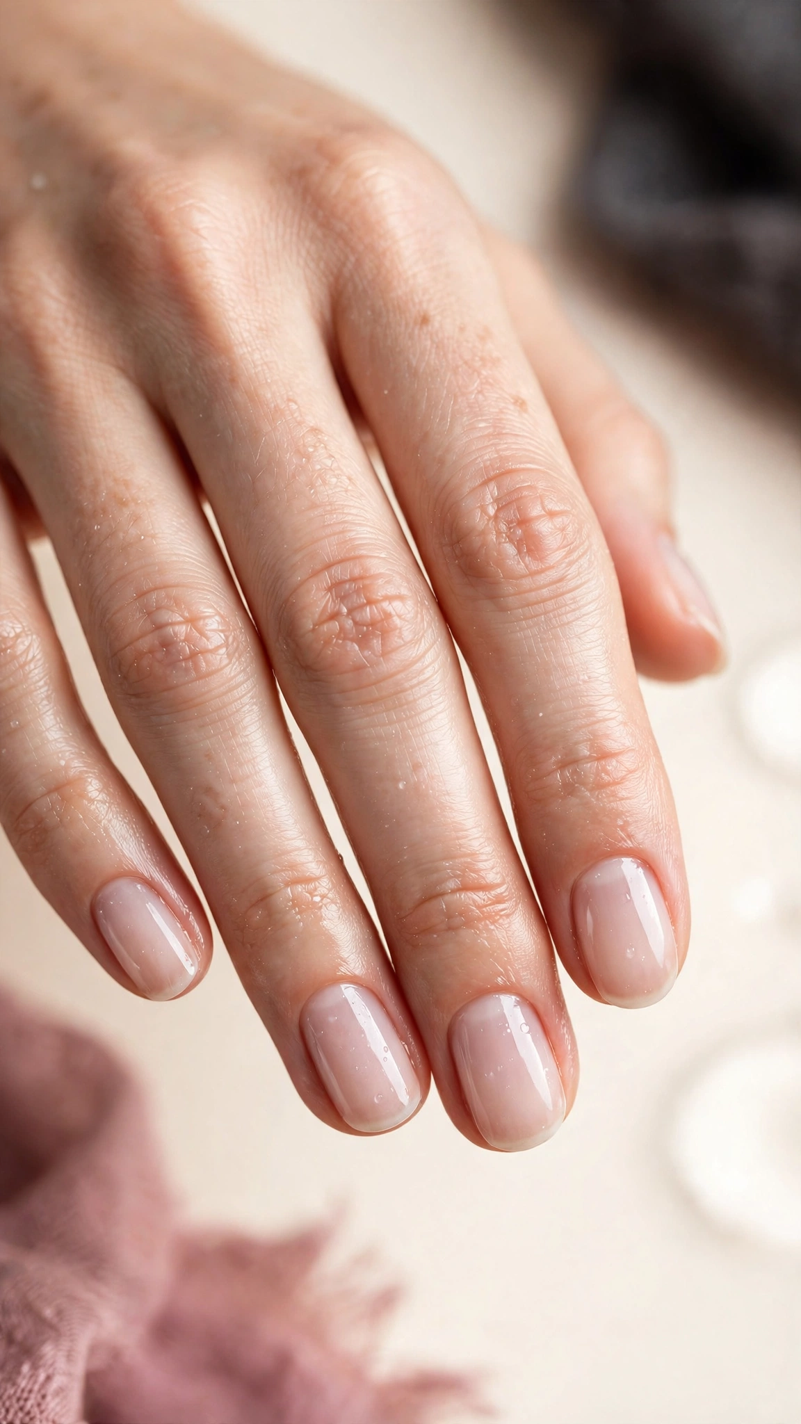 Classic soap nails, ultra-sheer pinkish-white natural nails