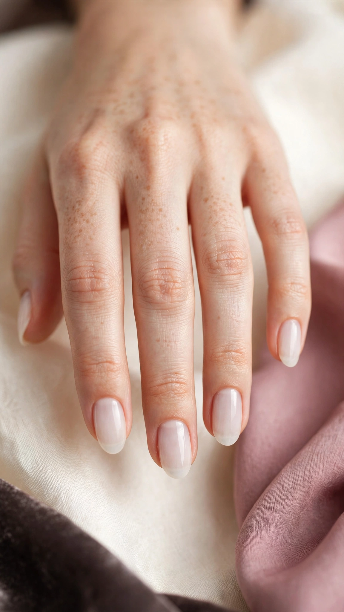Milky white sheer natural nail designs