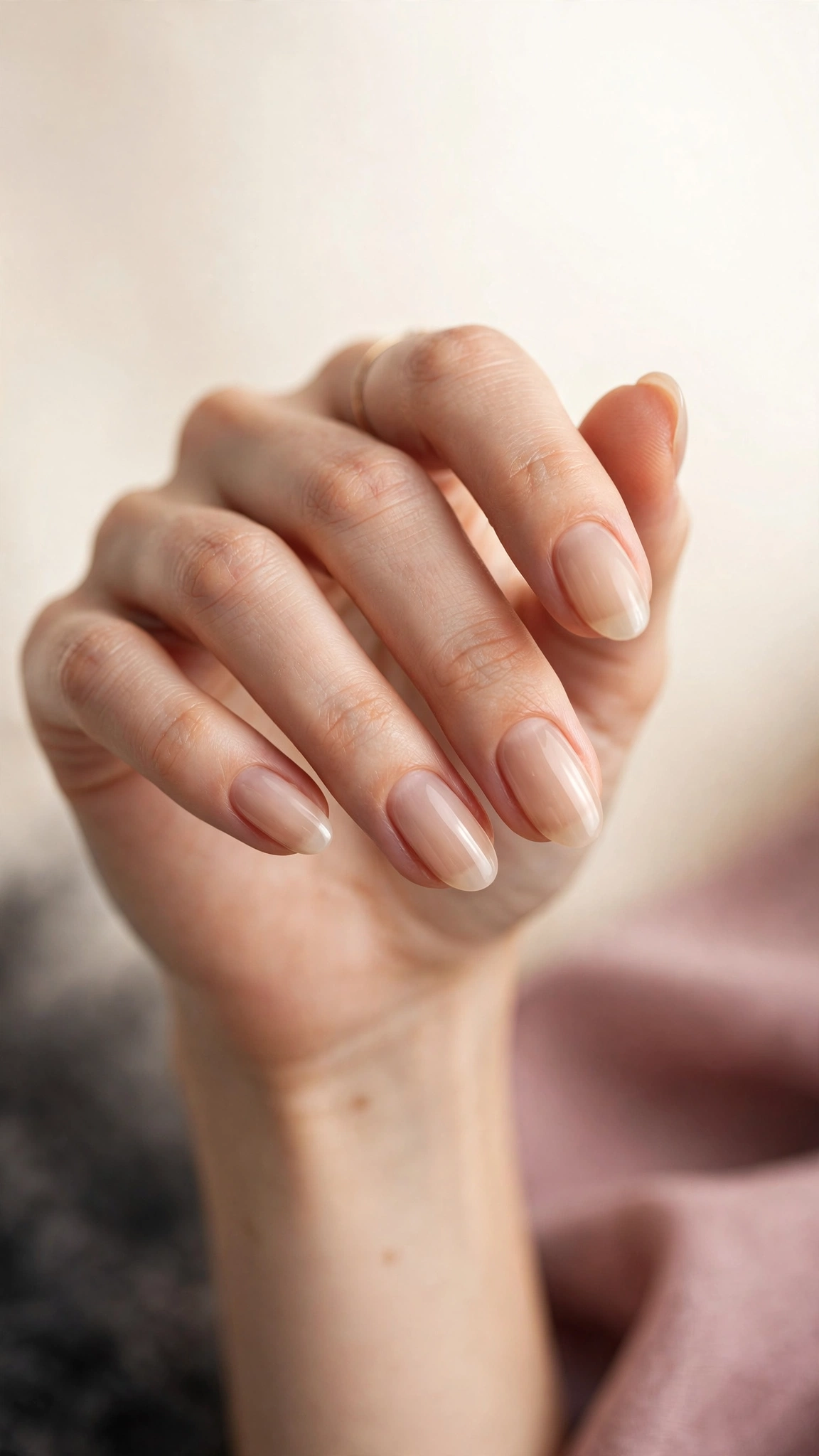 Milky beige sheer natural nails