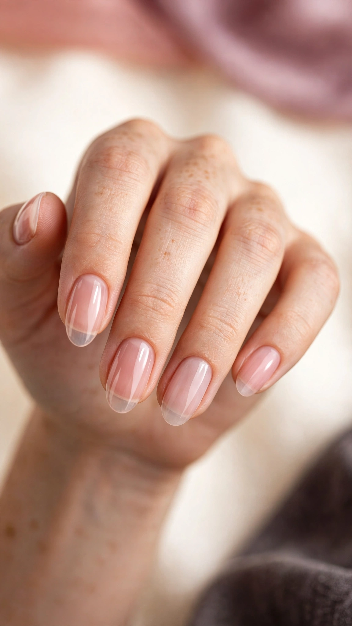 Milky rose sheer natural nails