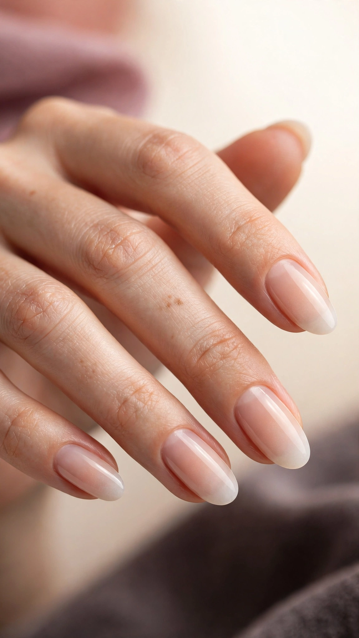 Milky nude ombre sheer natural nails