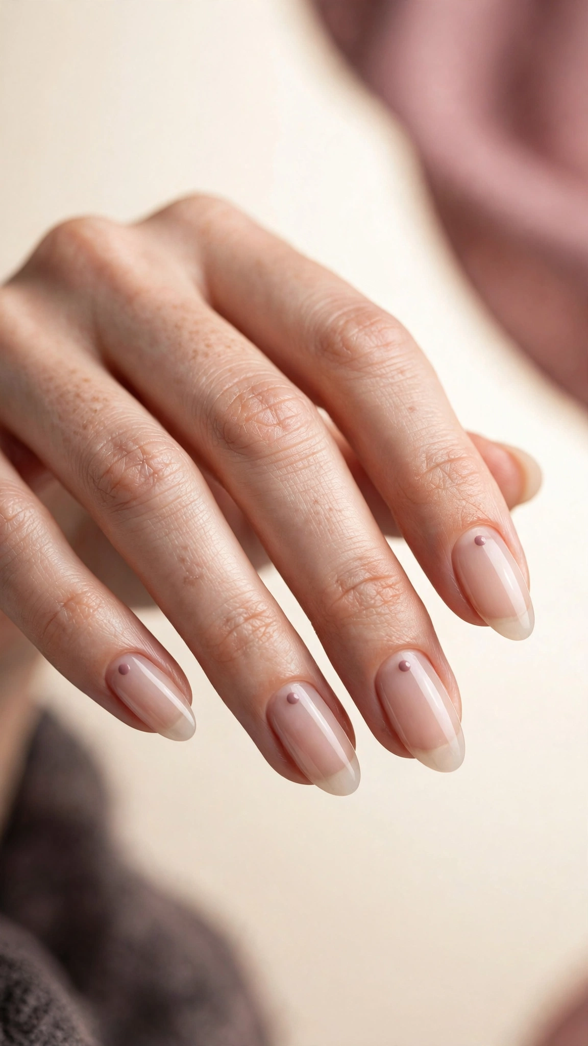 Sheer natural nails with single tiny dot accent