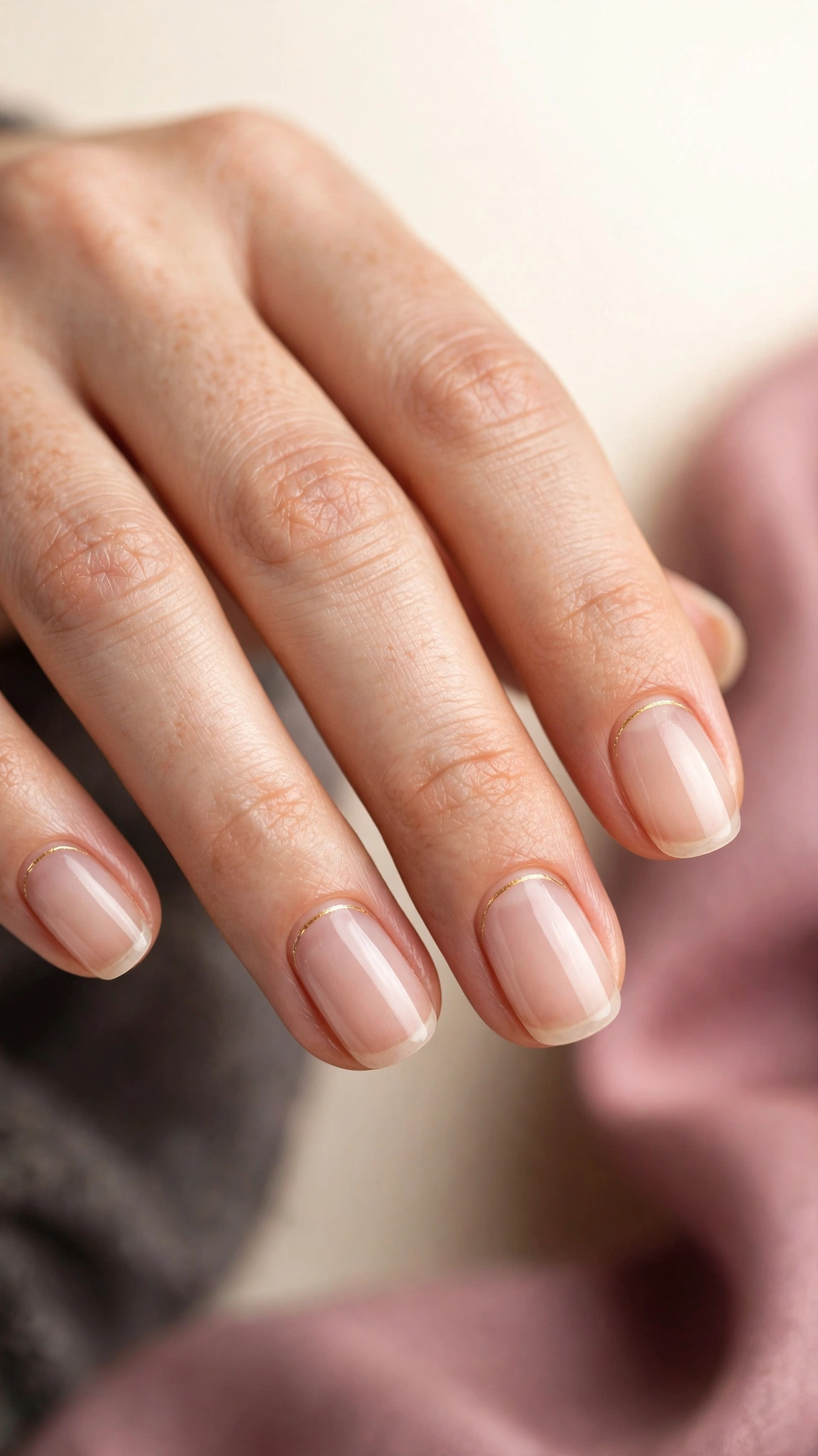 Bare natural nails with thin gold cuticle line