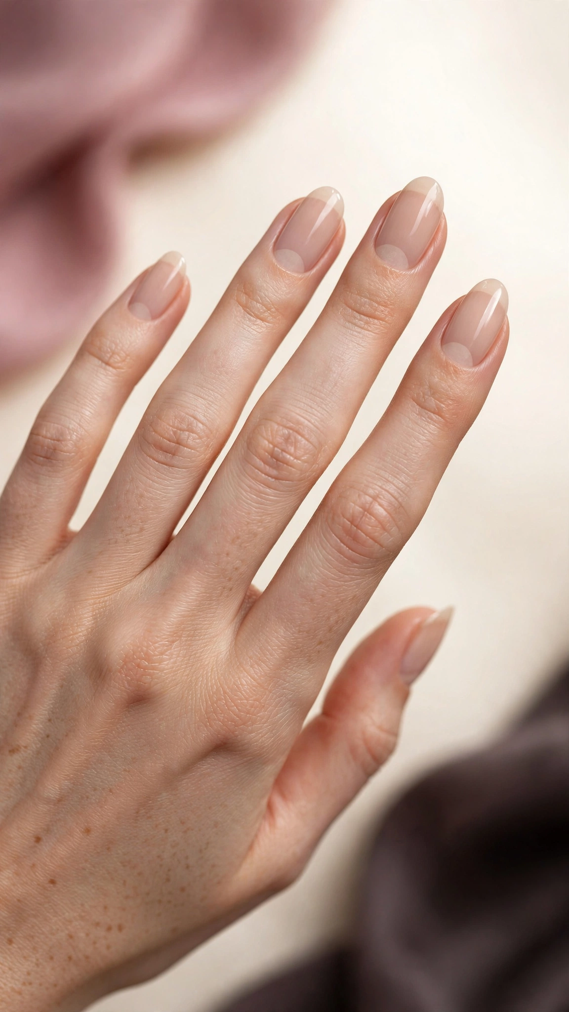 Natural nails with negative space half-moon detail