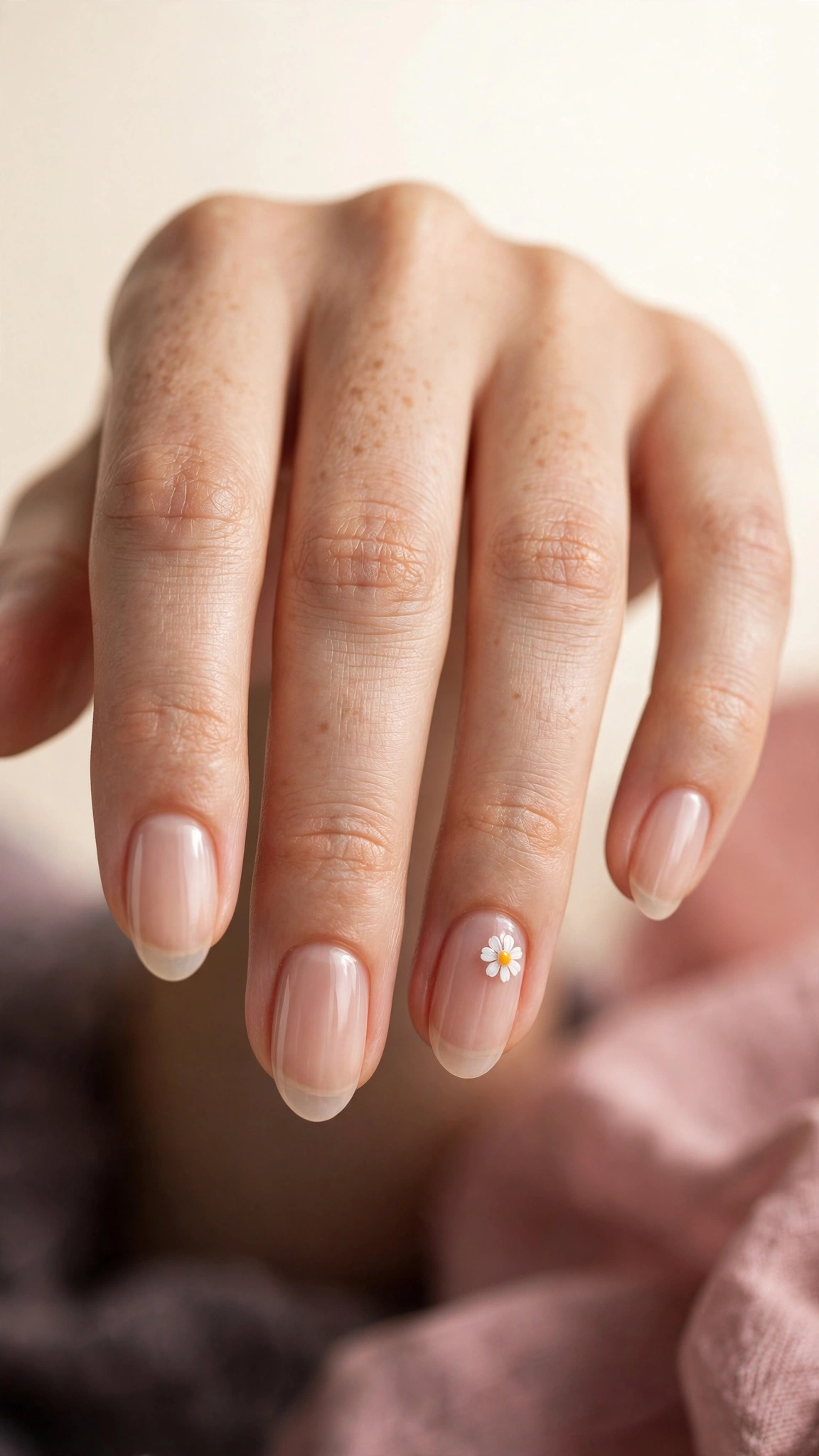 Sheer natural nails with tiny daisy floral accent