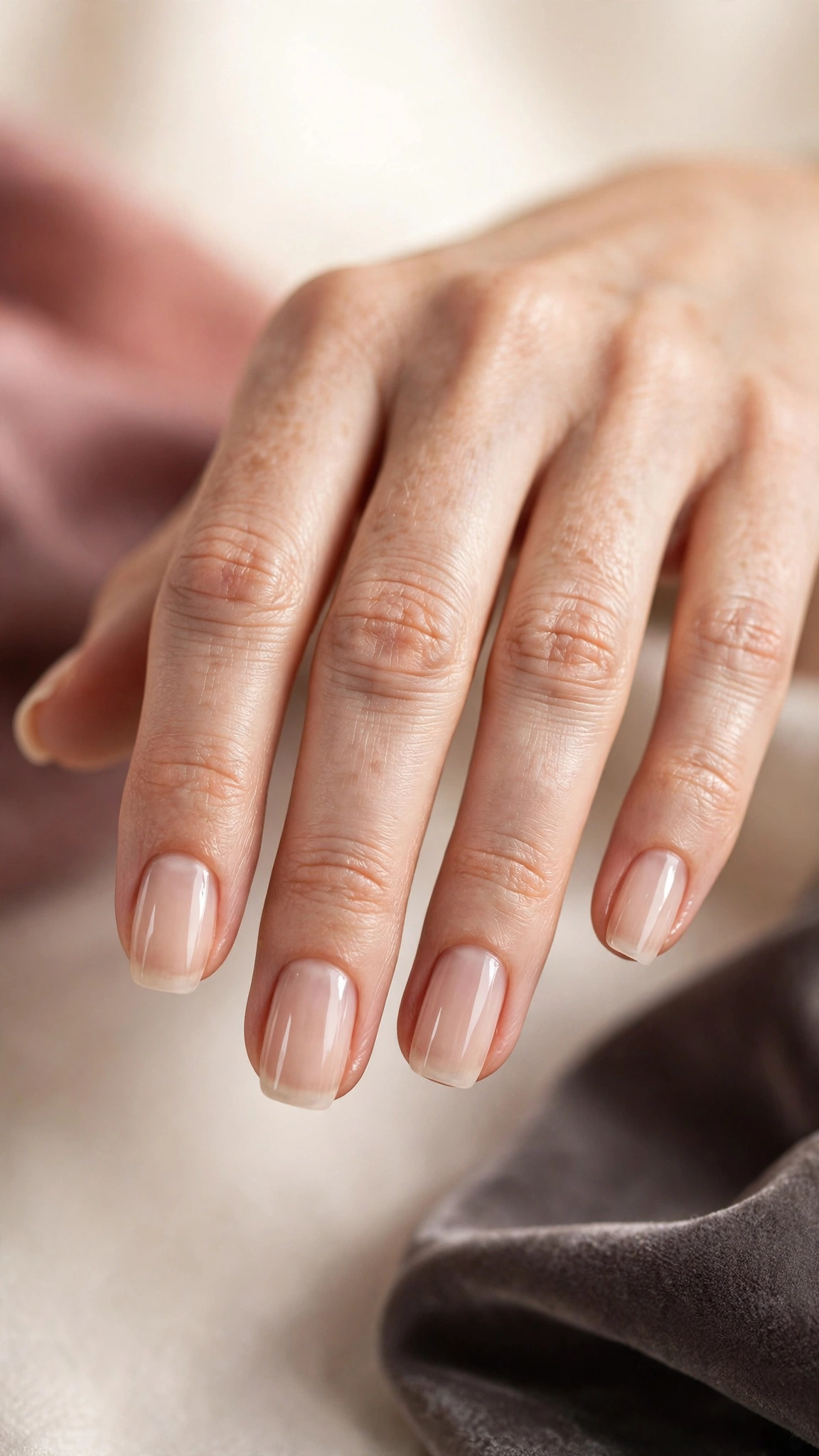 Natural squoval nails in sheer neutral polish