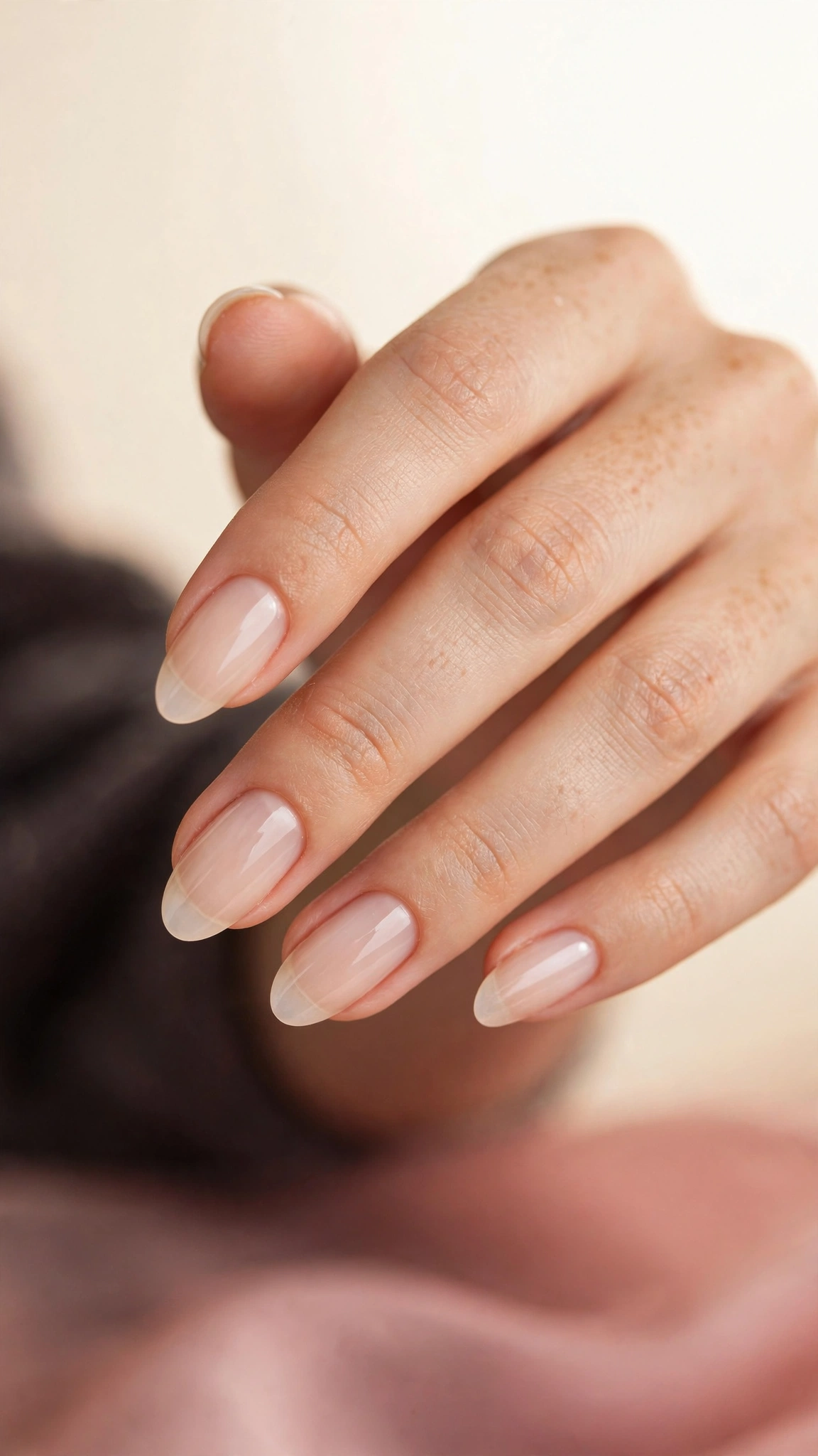 Natural almond nails in sheer nude polish
