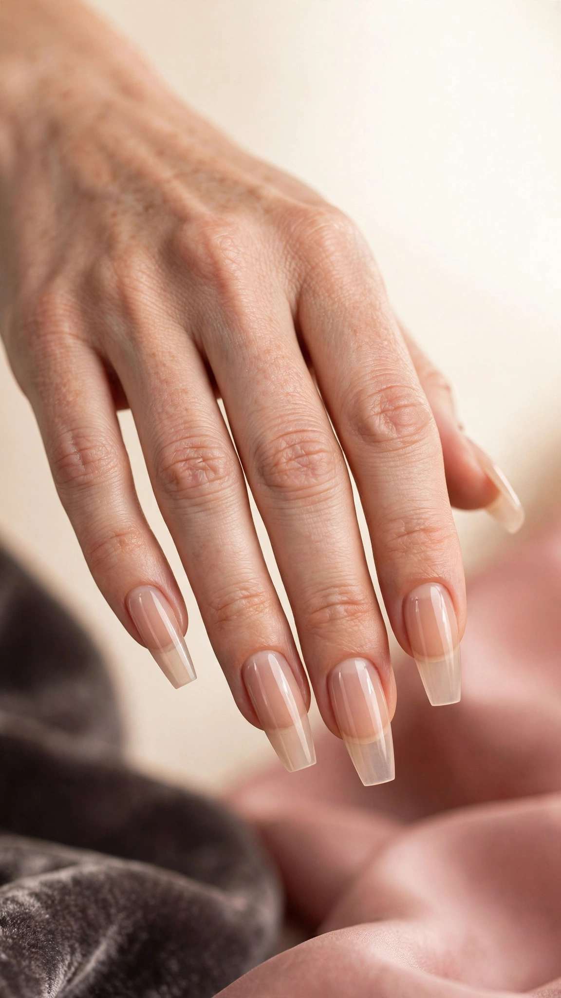 Natural coffin nails in sheer translucent polish