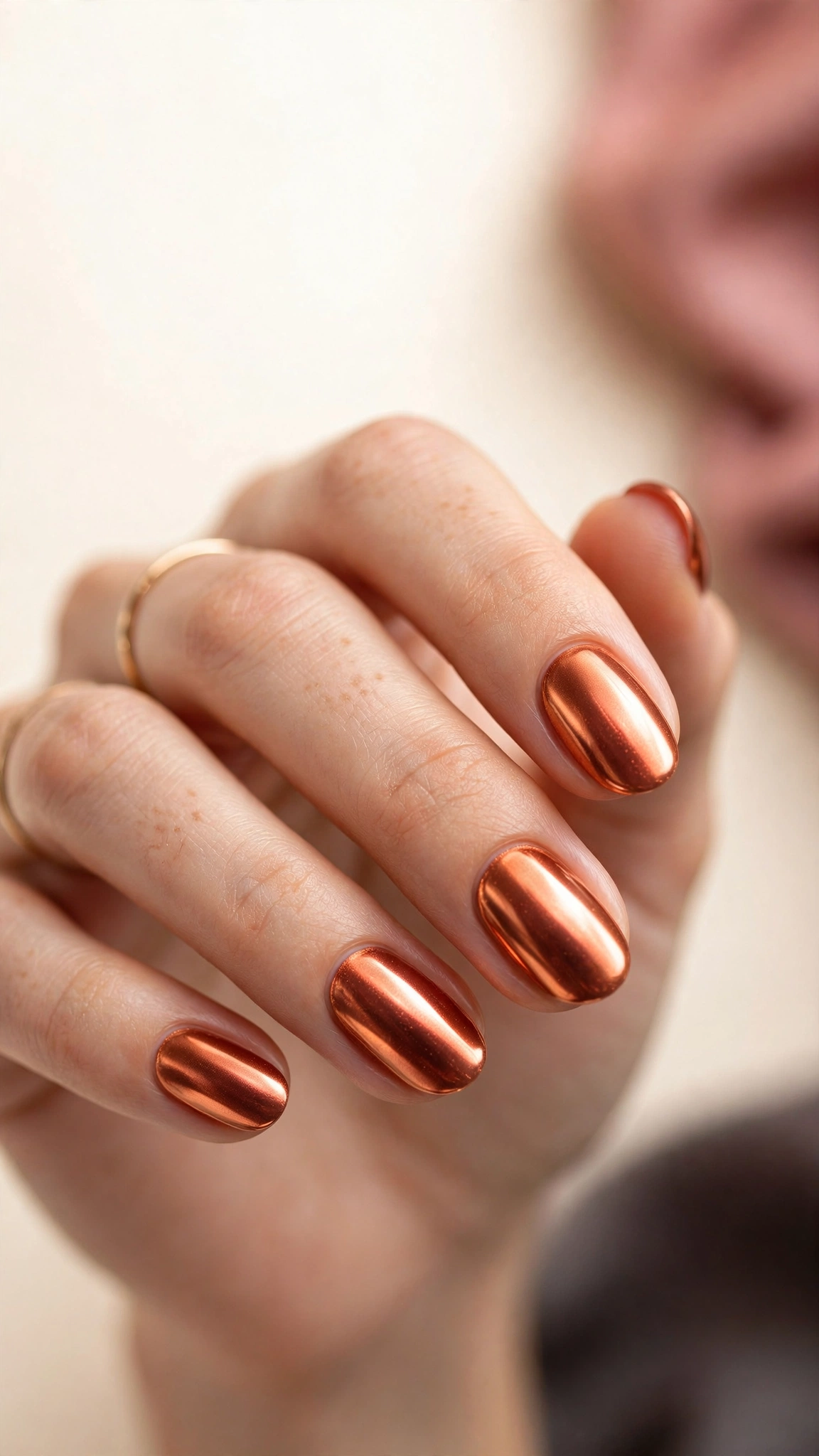 Molten copper chrome nails with metallic shine