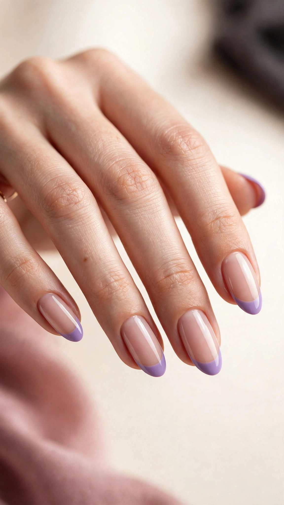 Lilac French tip purple nails on nude base