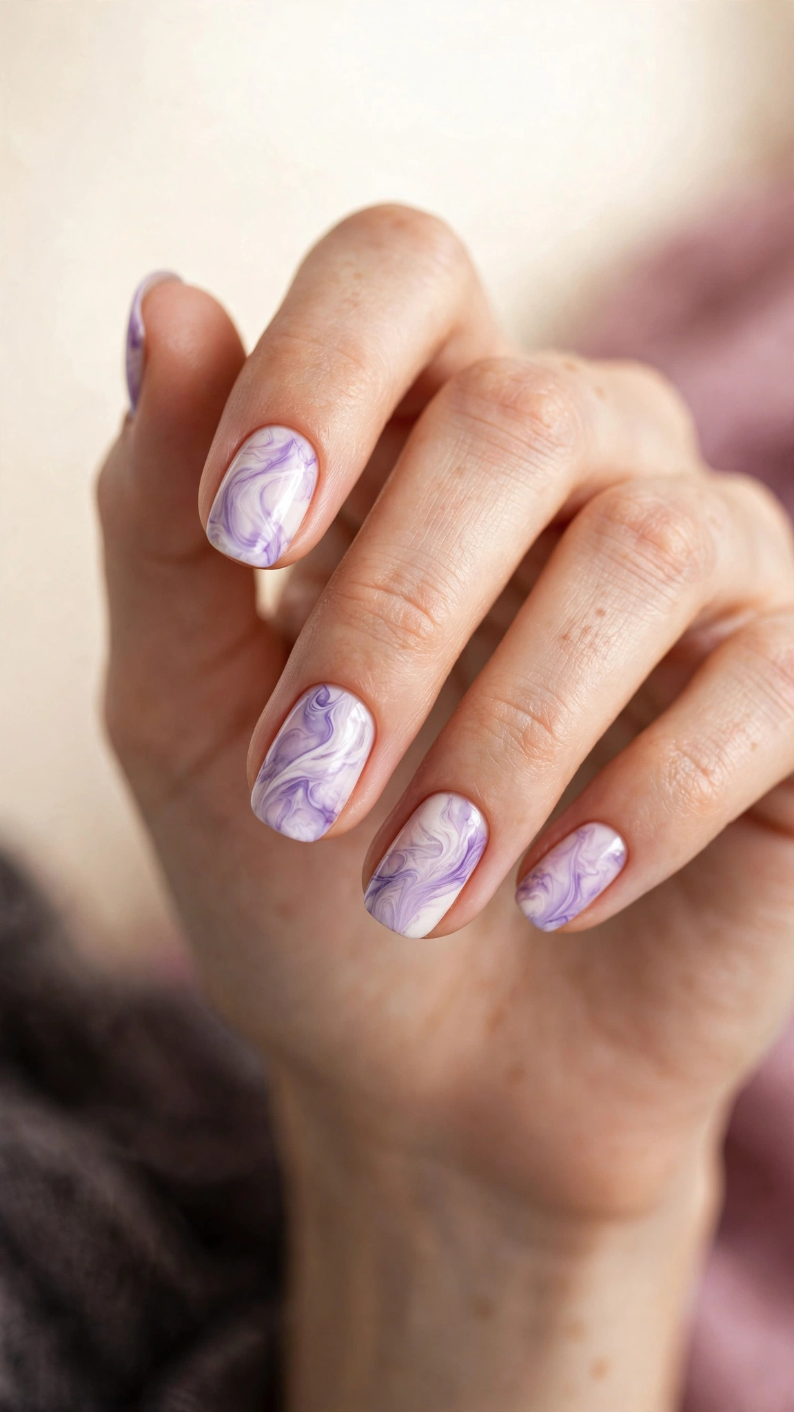 Lavender and white swirl marble purple nails