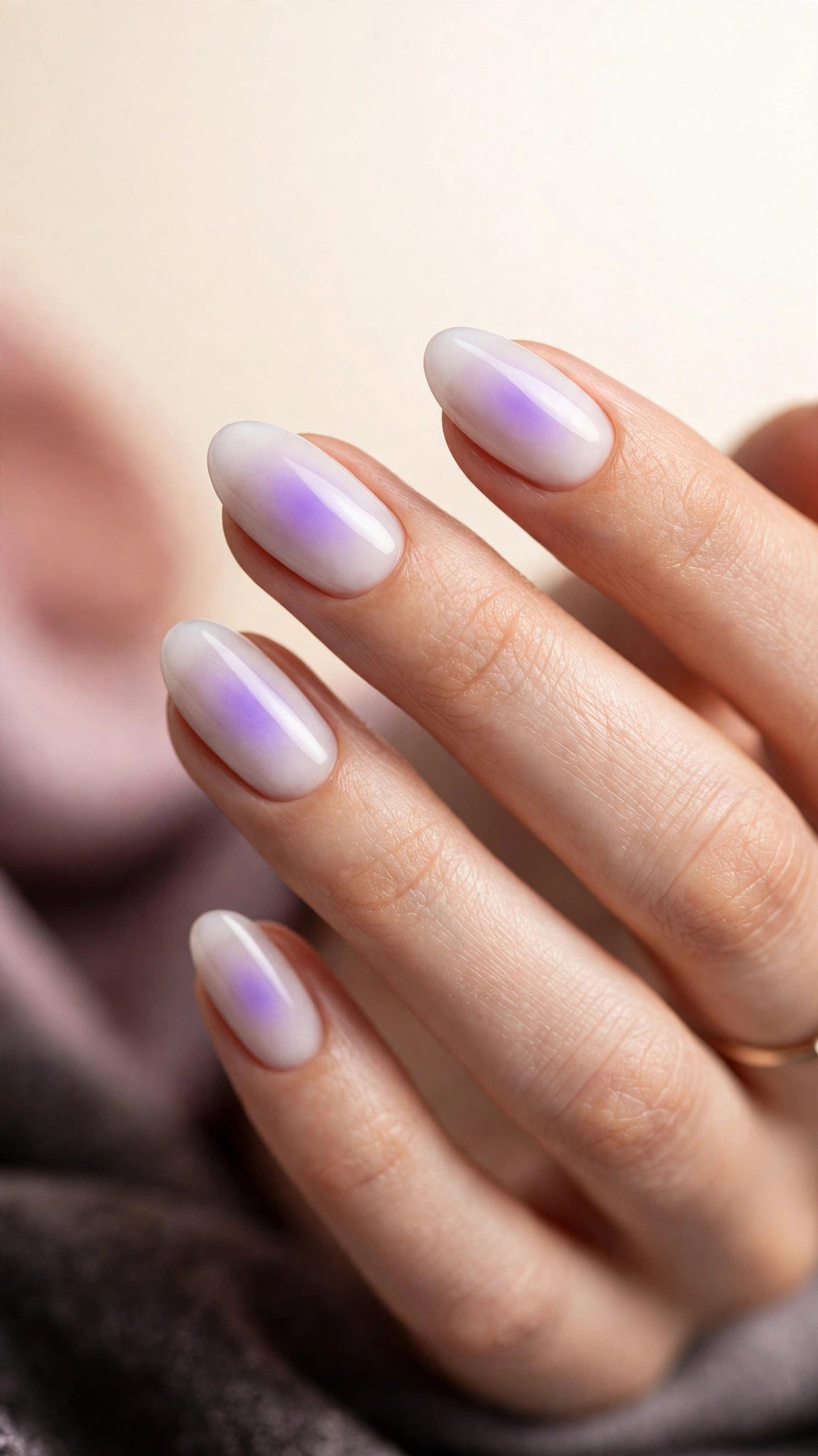 Pastel purple aura nails with soft glowing center