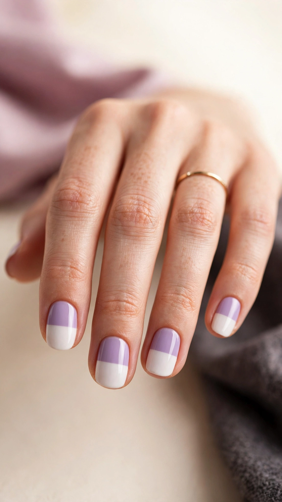 Two-tone lilac and white color-block purple nails