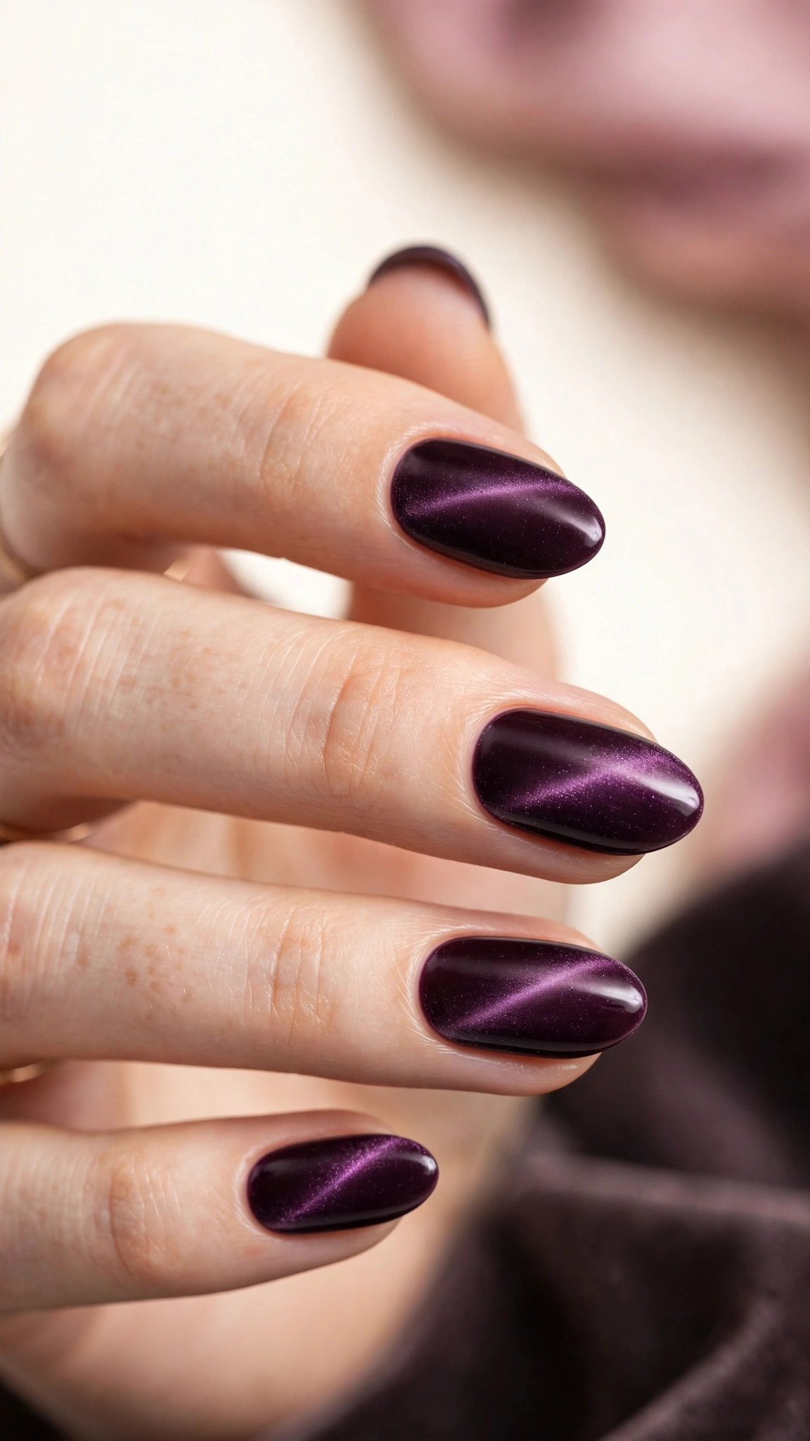 Velvet plum magnetic cat-eye purple nails