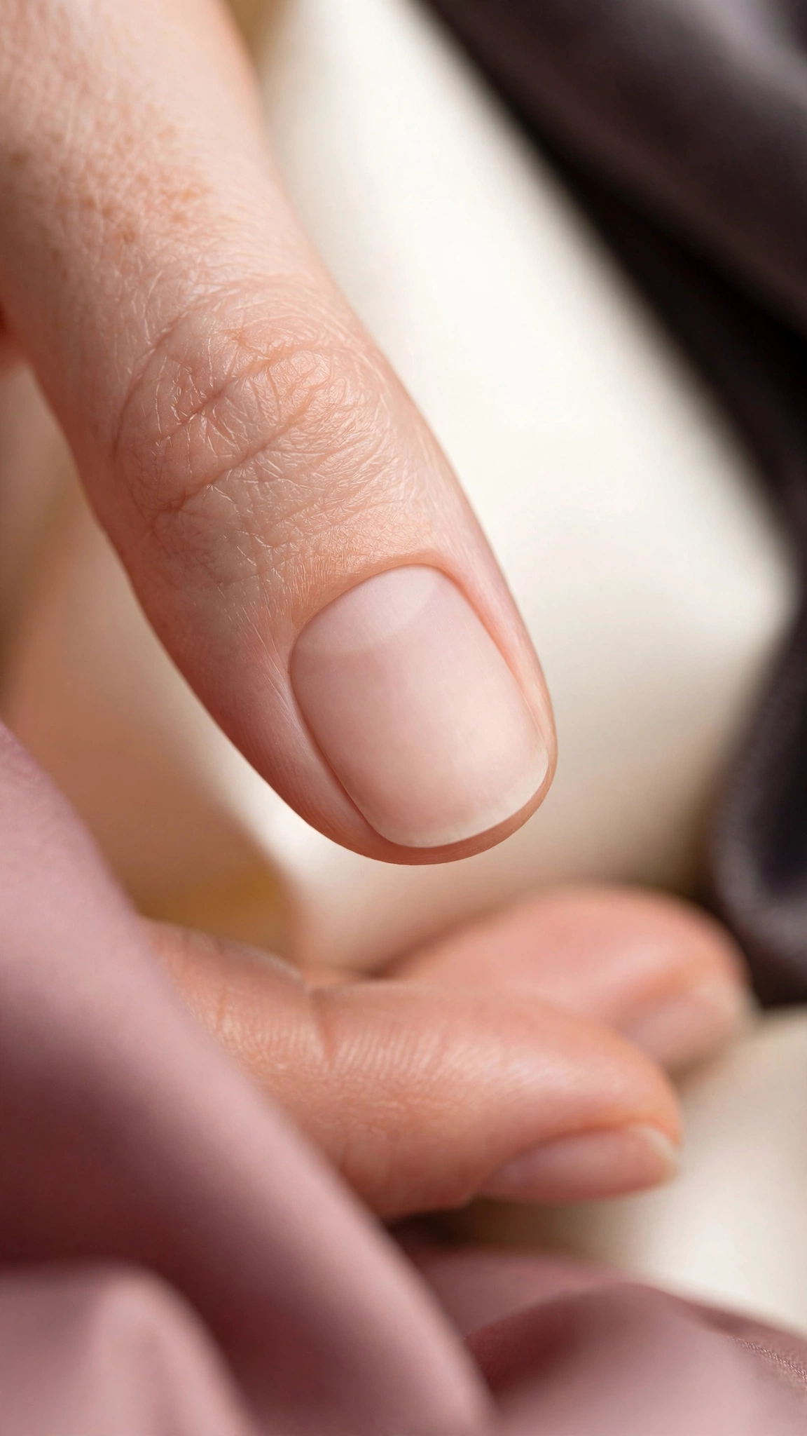 Macro close-up of a perfectly cleaned cuticle area after Russian manicure prep