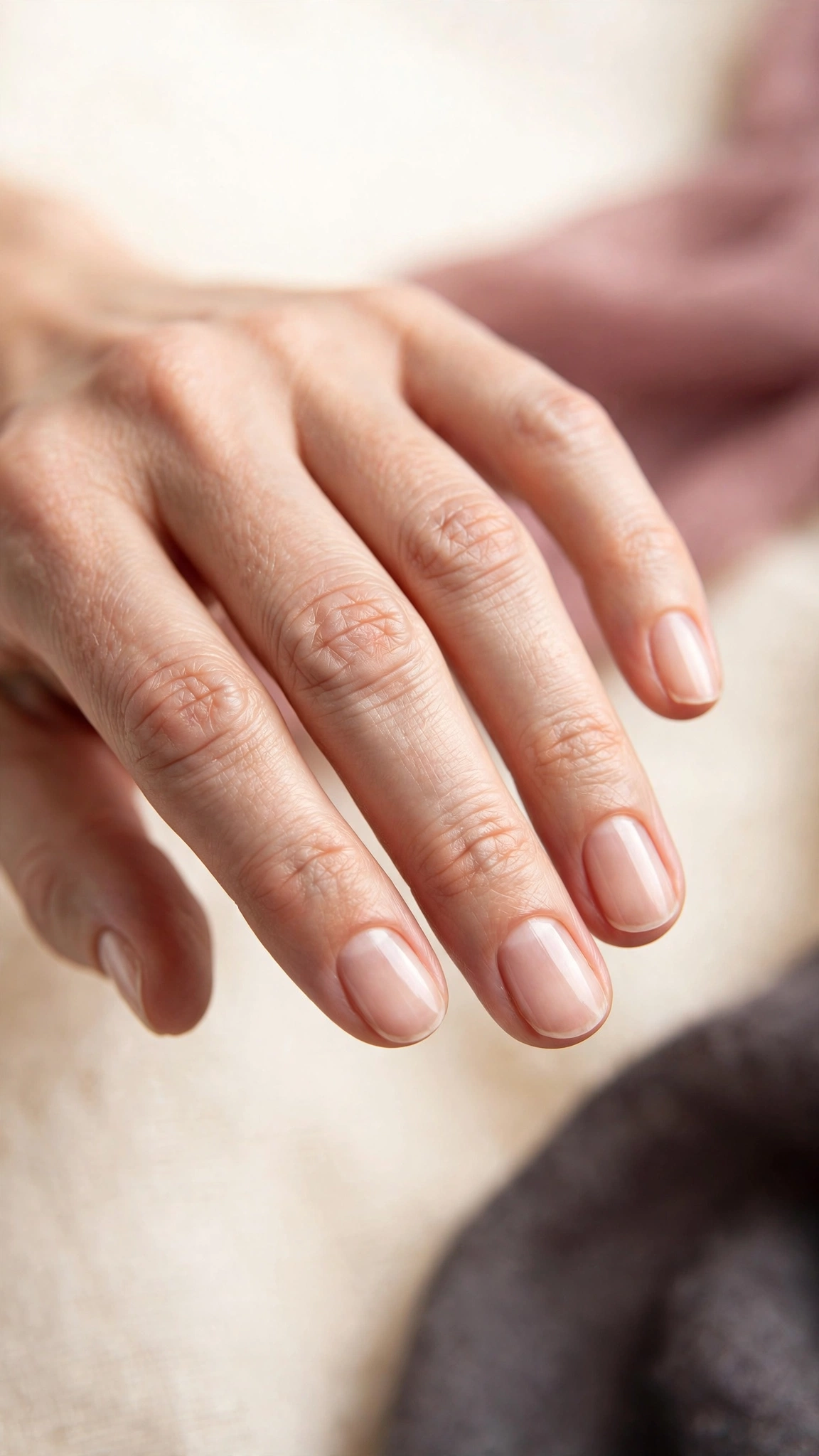 Russian manicure on short oval nails with natural bare finish