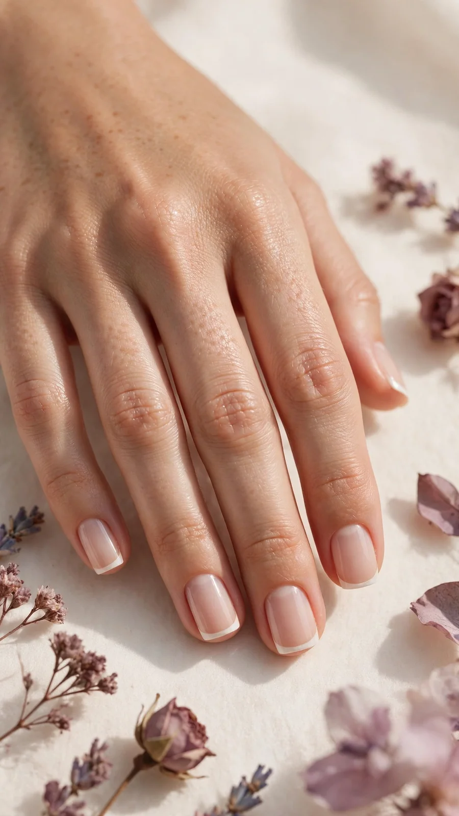 Simple white micro French tip nail designs on short square nails