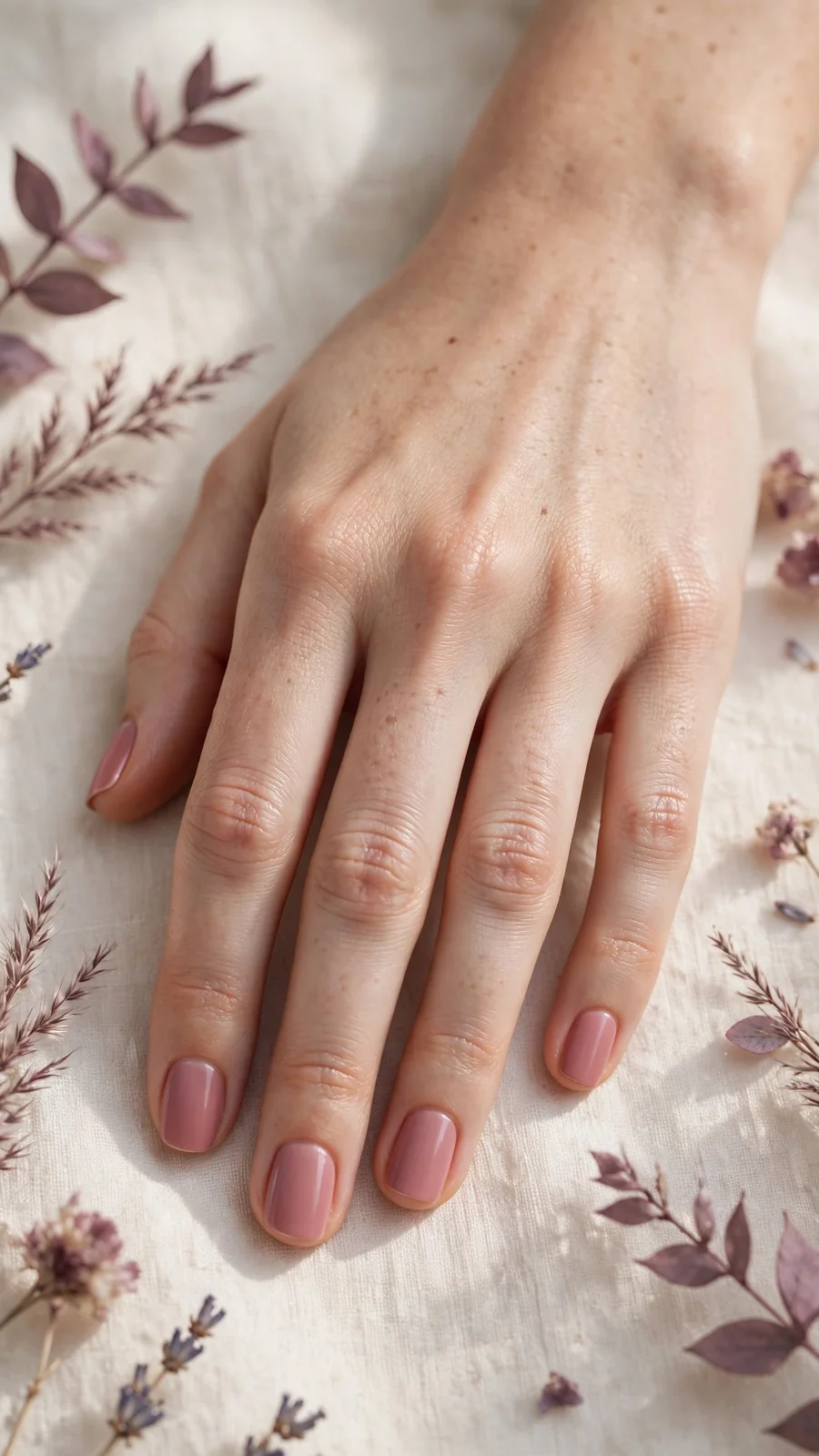 Simple muted rose nail designs on short square nails