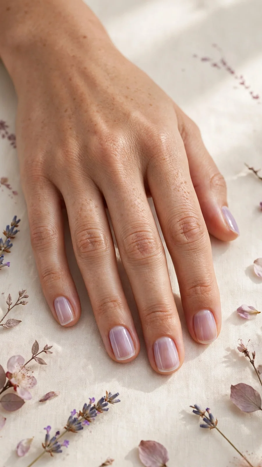 Simple lilac nail designs for short nails, soft spring look