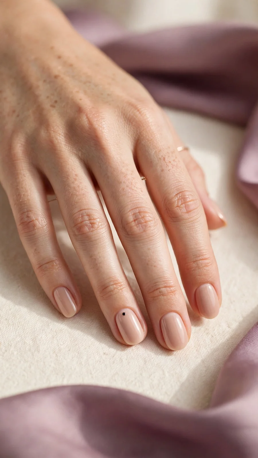 Simple nail designs with a single dot accent on nude nails