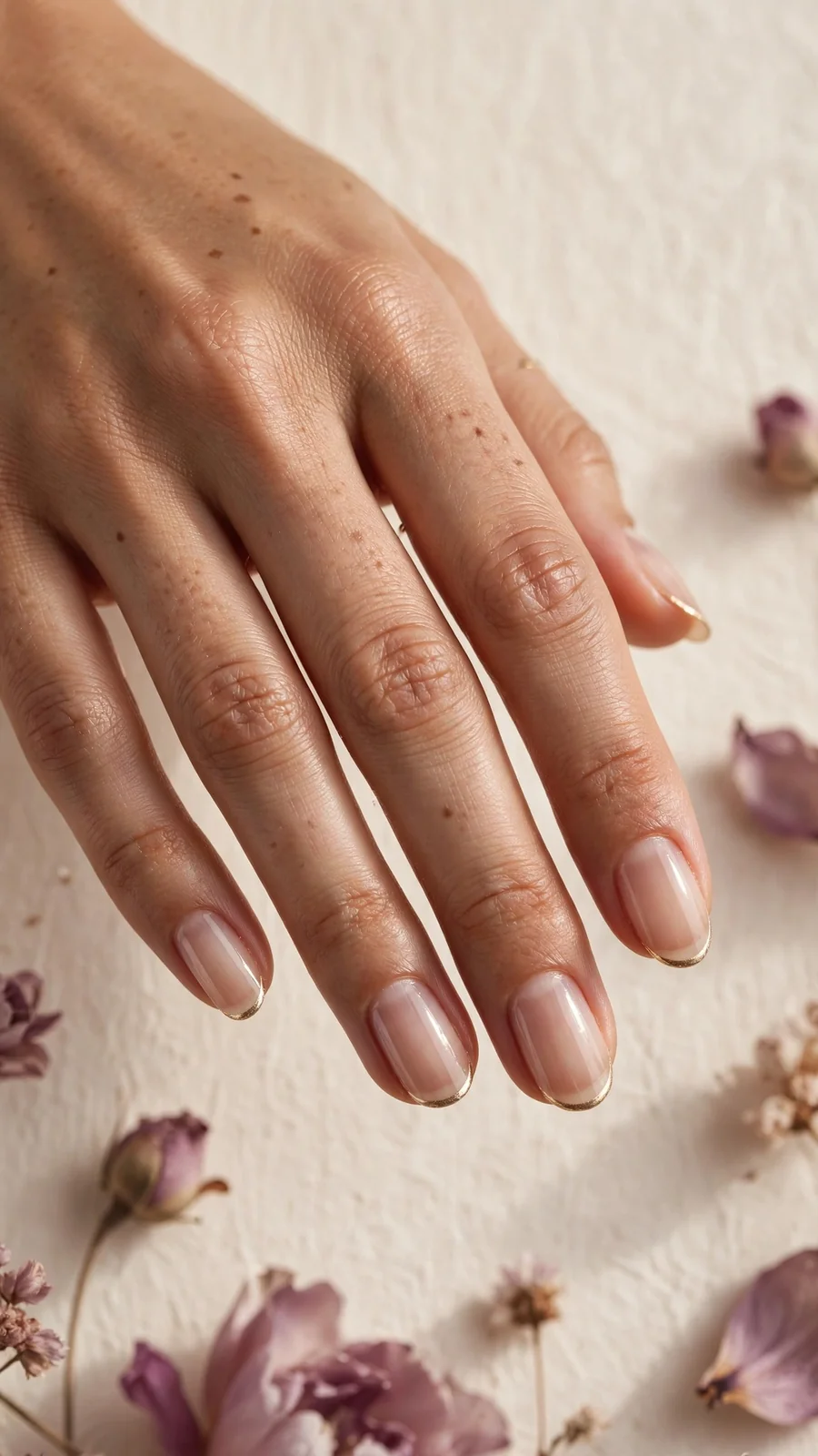 Simple French nail designs with a thin gold line