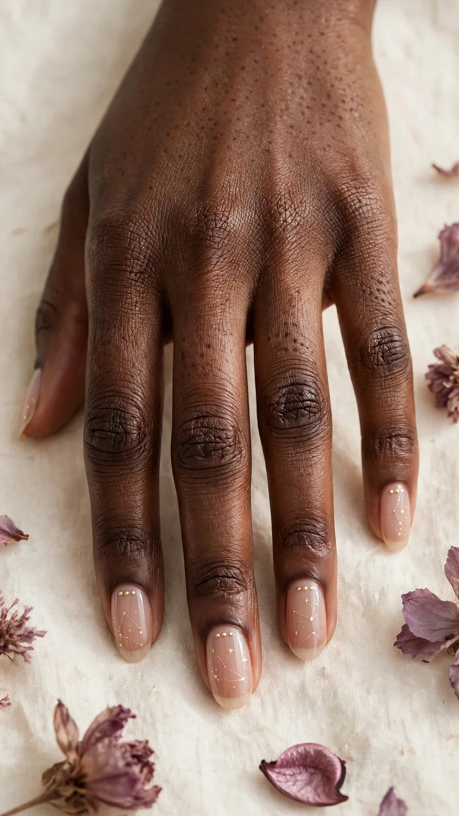 Simple nail designs with three micro dots near the cuticle