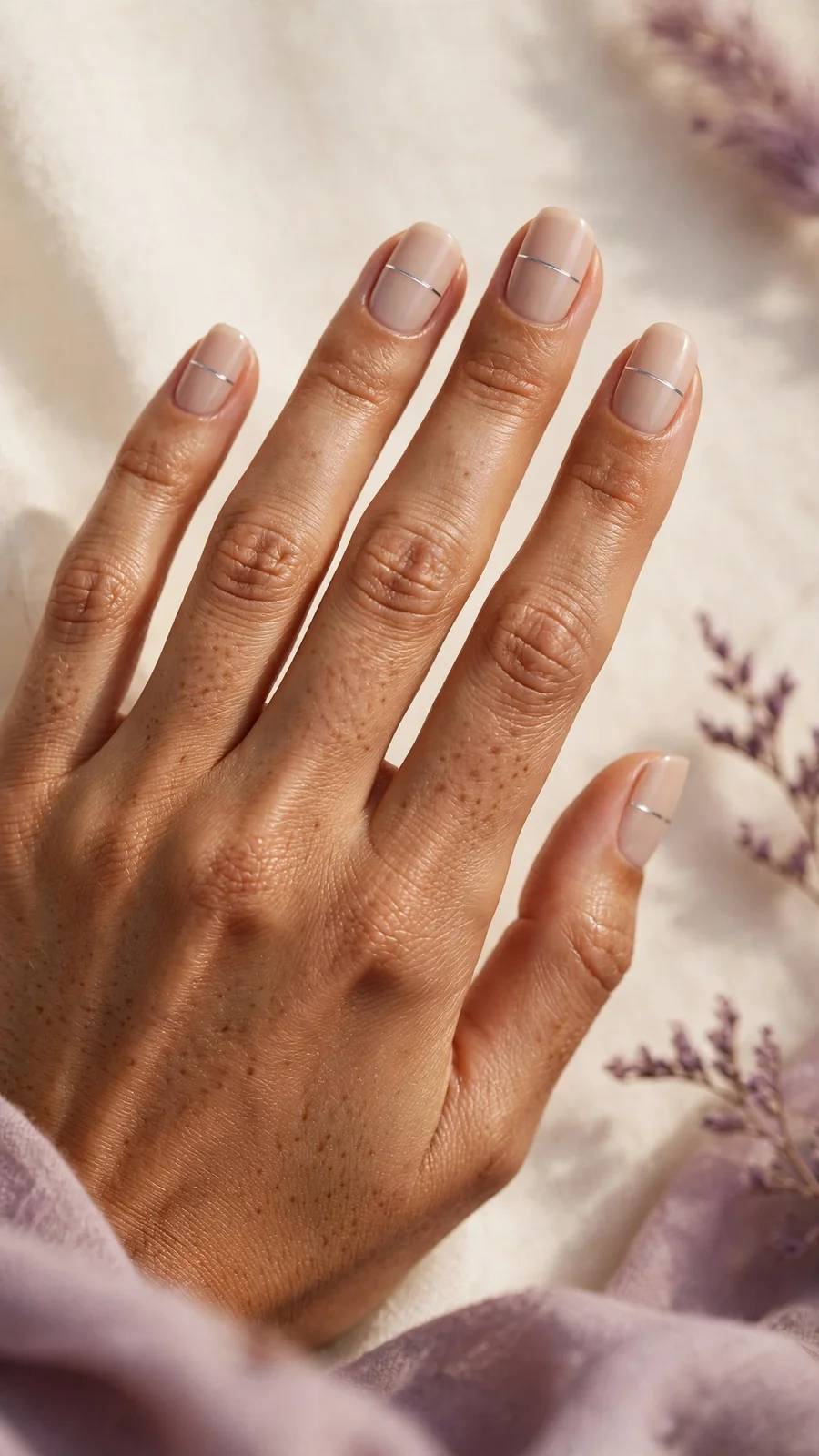 Simple nail designs with a single silver line accent