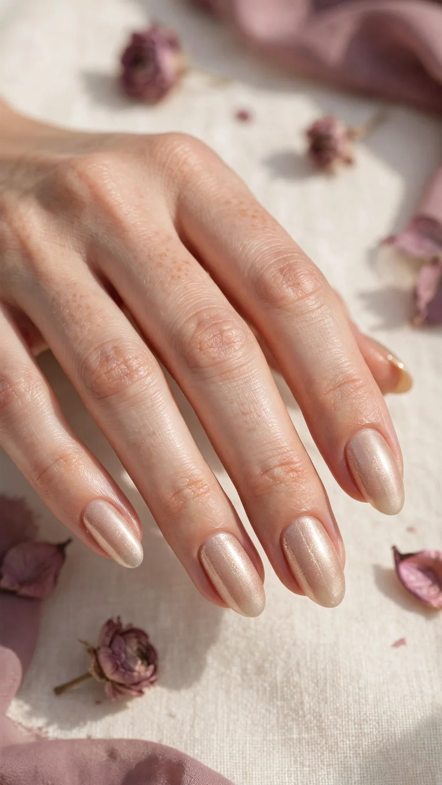 Simple champagne shimmer nail designs for parties