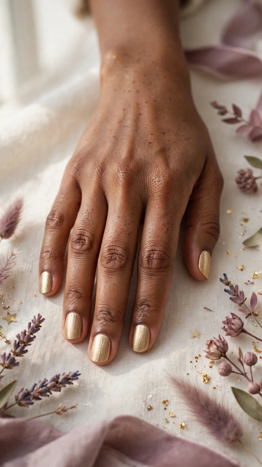 Simple gold shimmer nail designs for the holidays