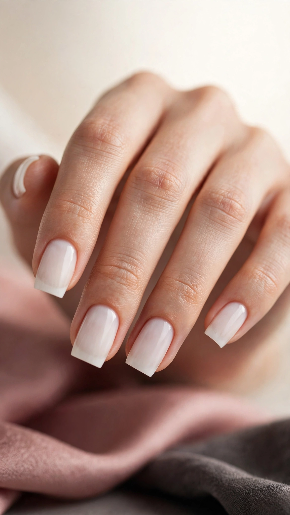 Milky white sheer polish on square nails