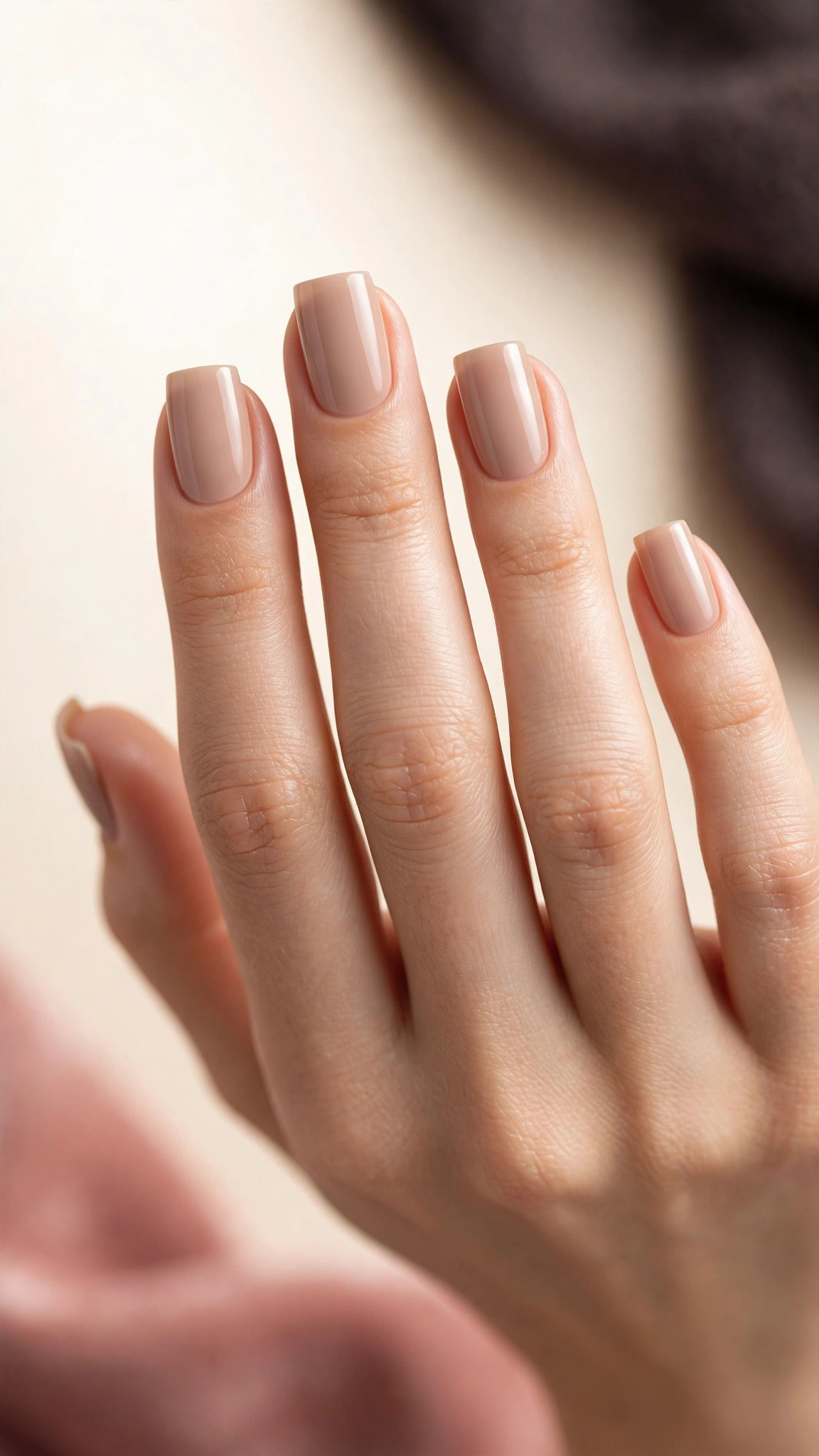 Nude beige polish on square nails