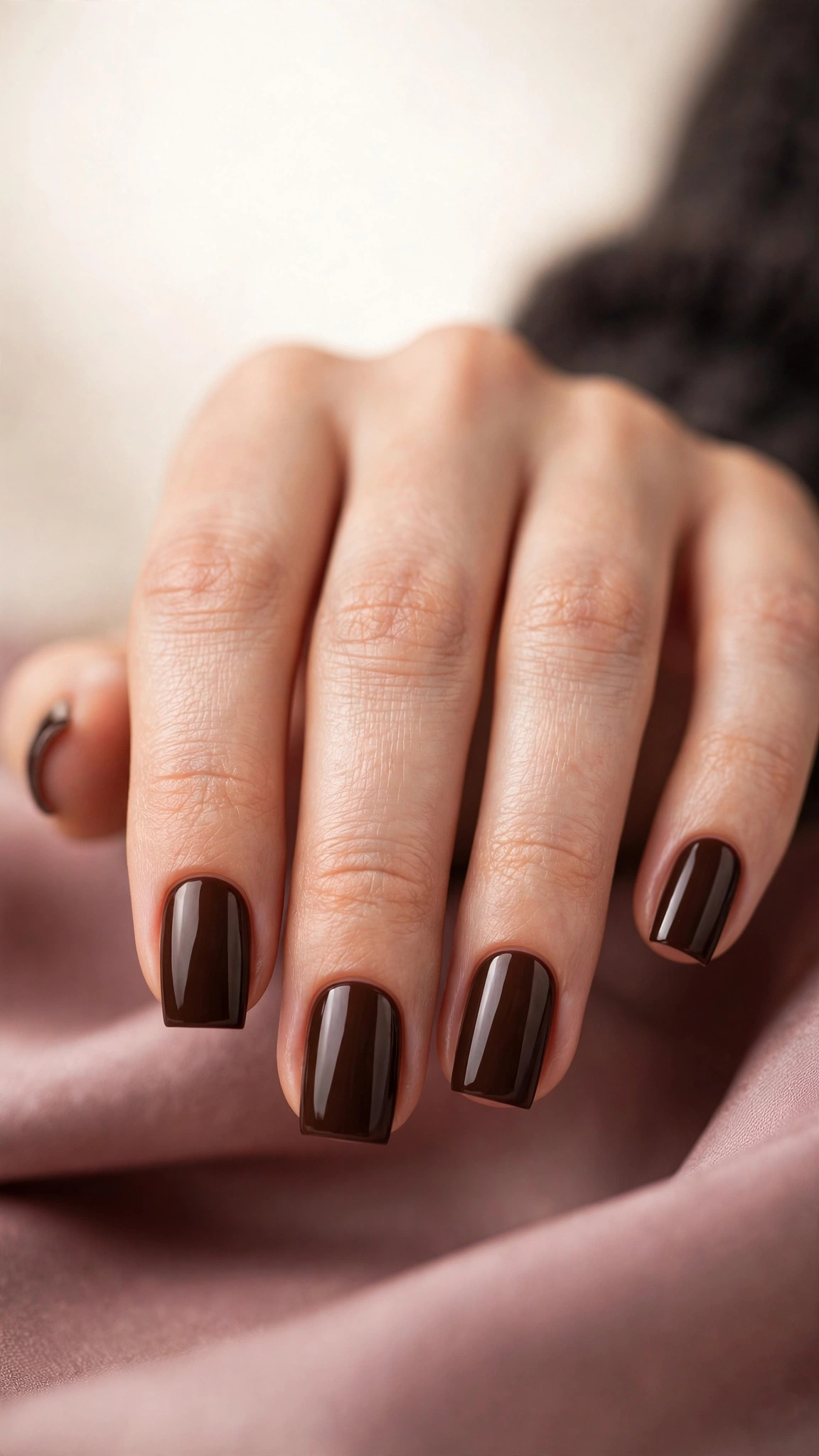 Espresso brown polish on square nails