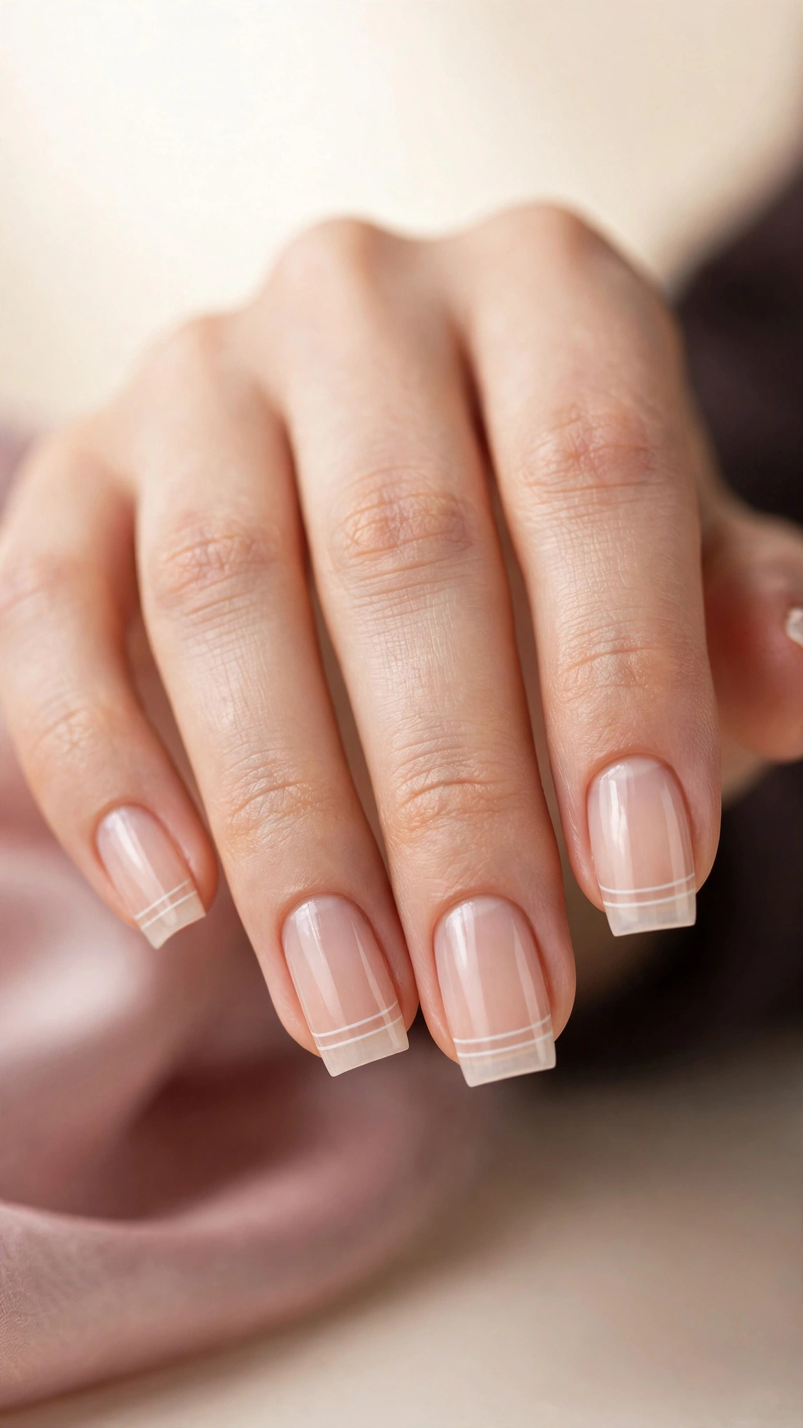 Double white French lines on square nails