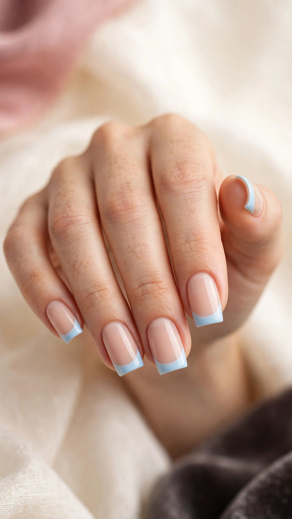 Pastel blue French tips on square nails