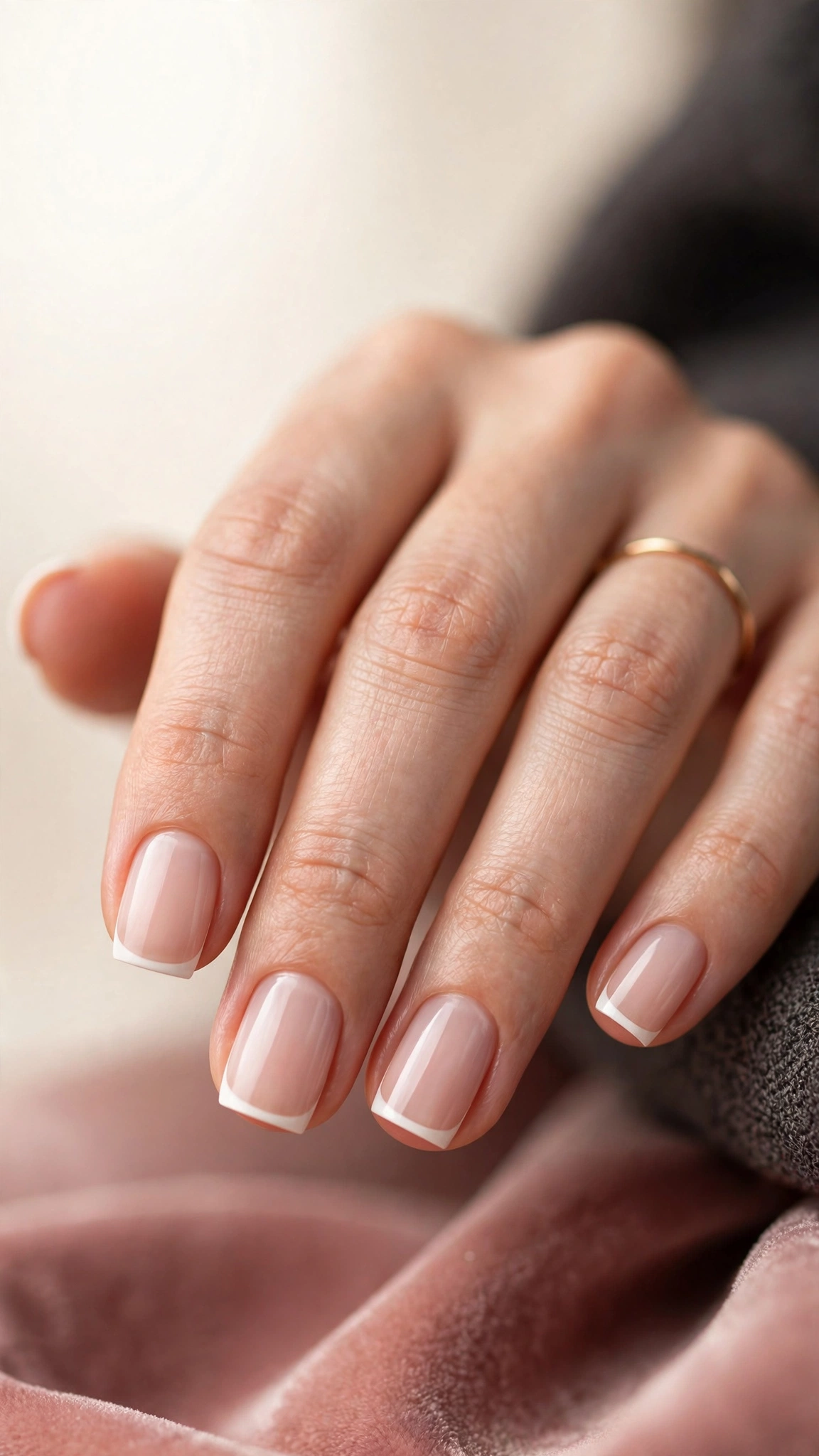 Micro French thin white line on short square nails