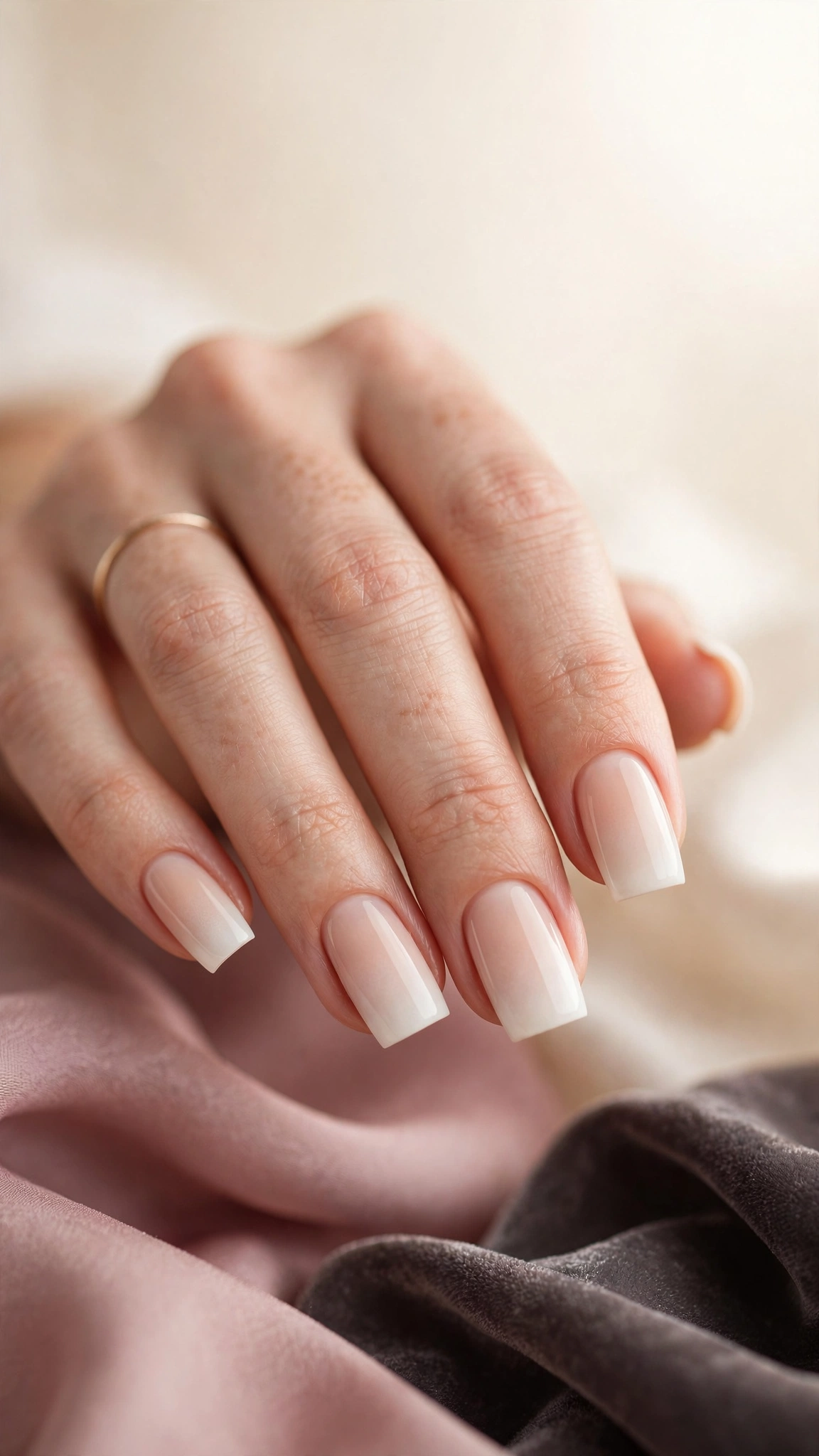 Nude to white baby boomer ombre on square nails
