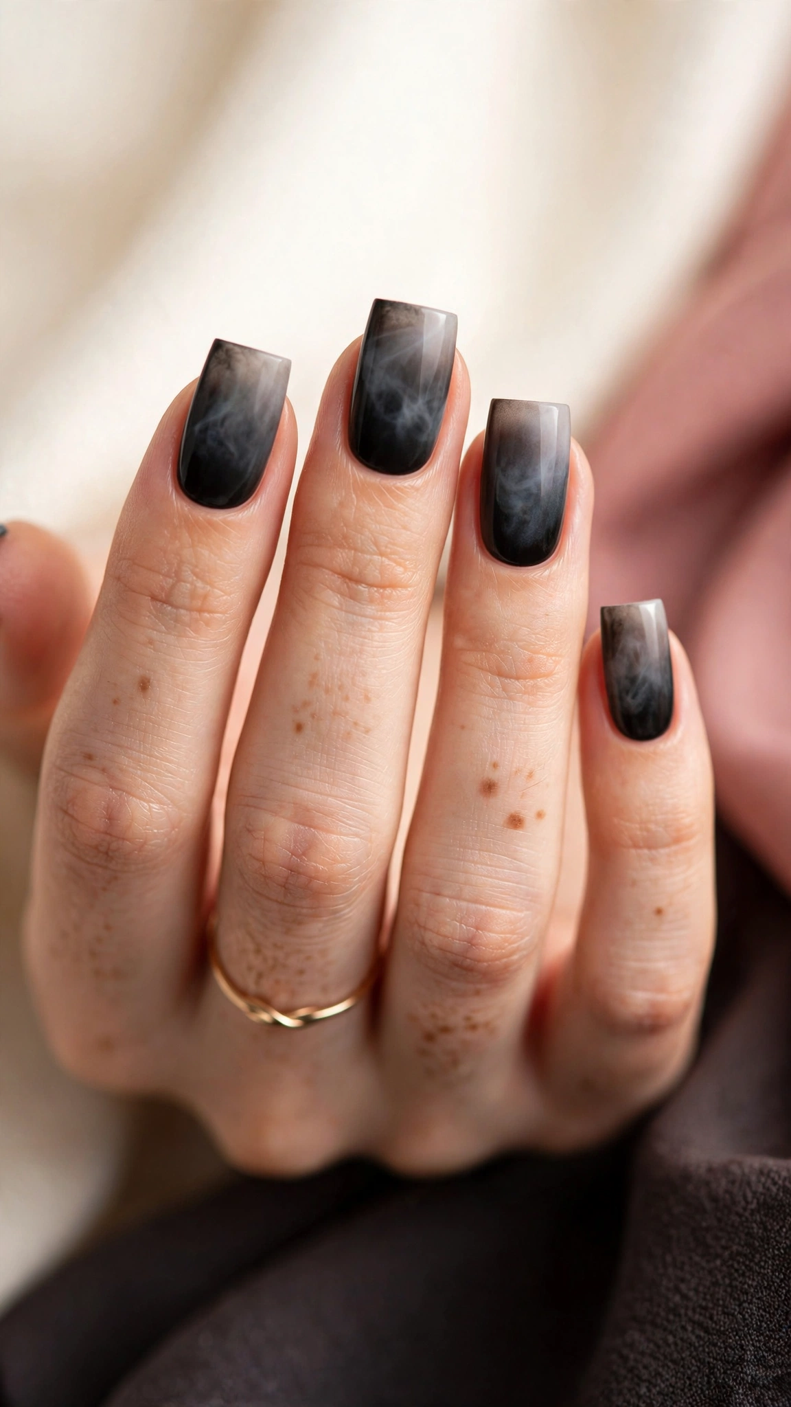 Black to grey smoke ombre on square nails