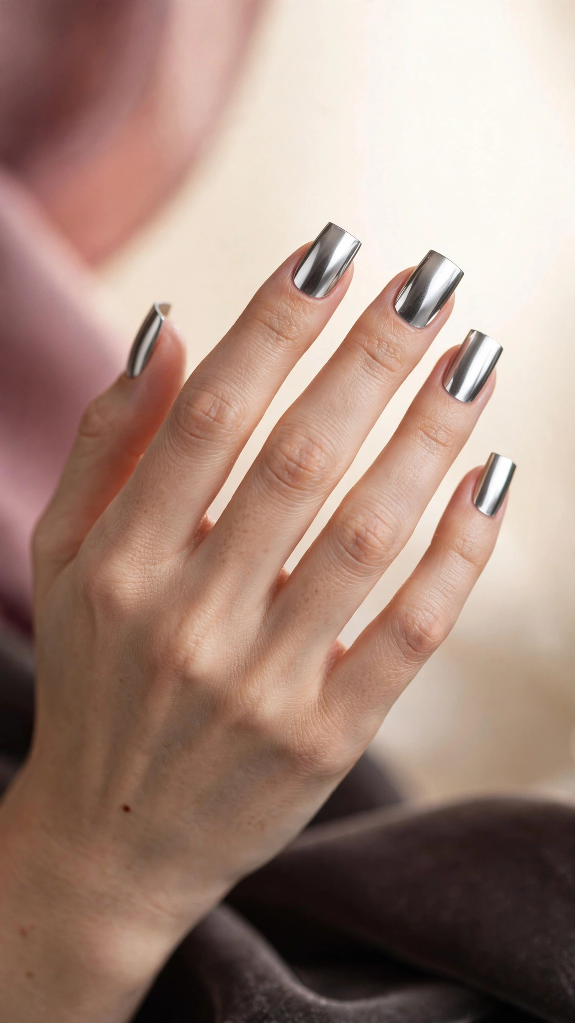 Silver mirror chrome on square nails