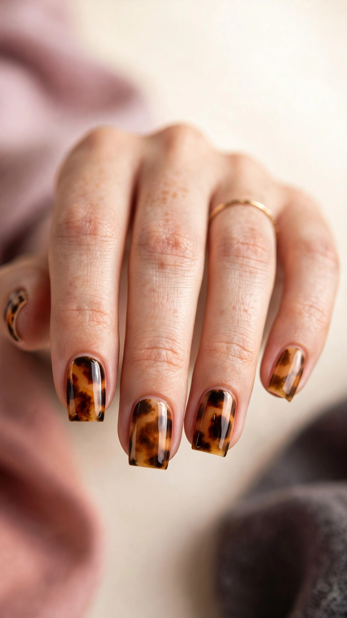 Tortoiseshell amber pattern on square nails