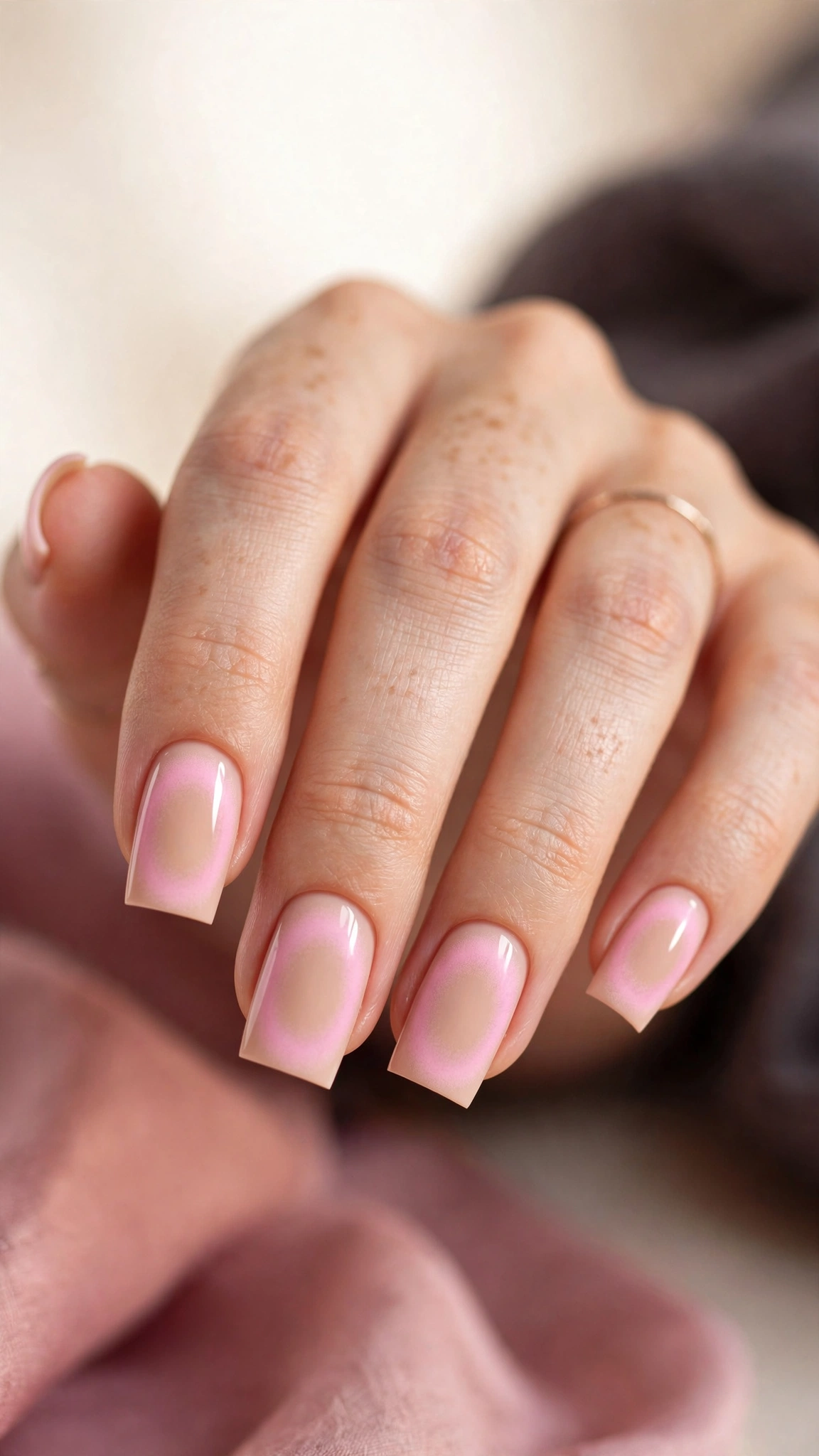 Pink aura gradient nail art on square nails