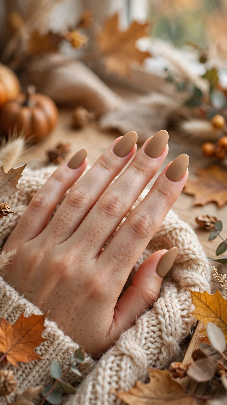 Thanksgiving nail designs in camel, short practical length