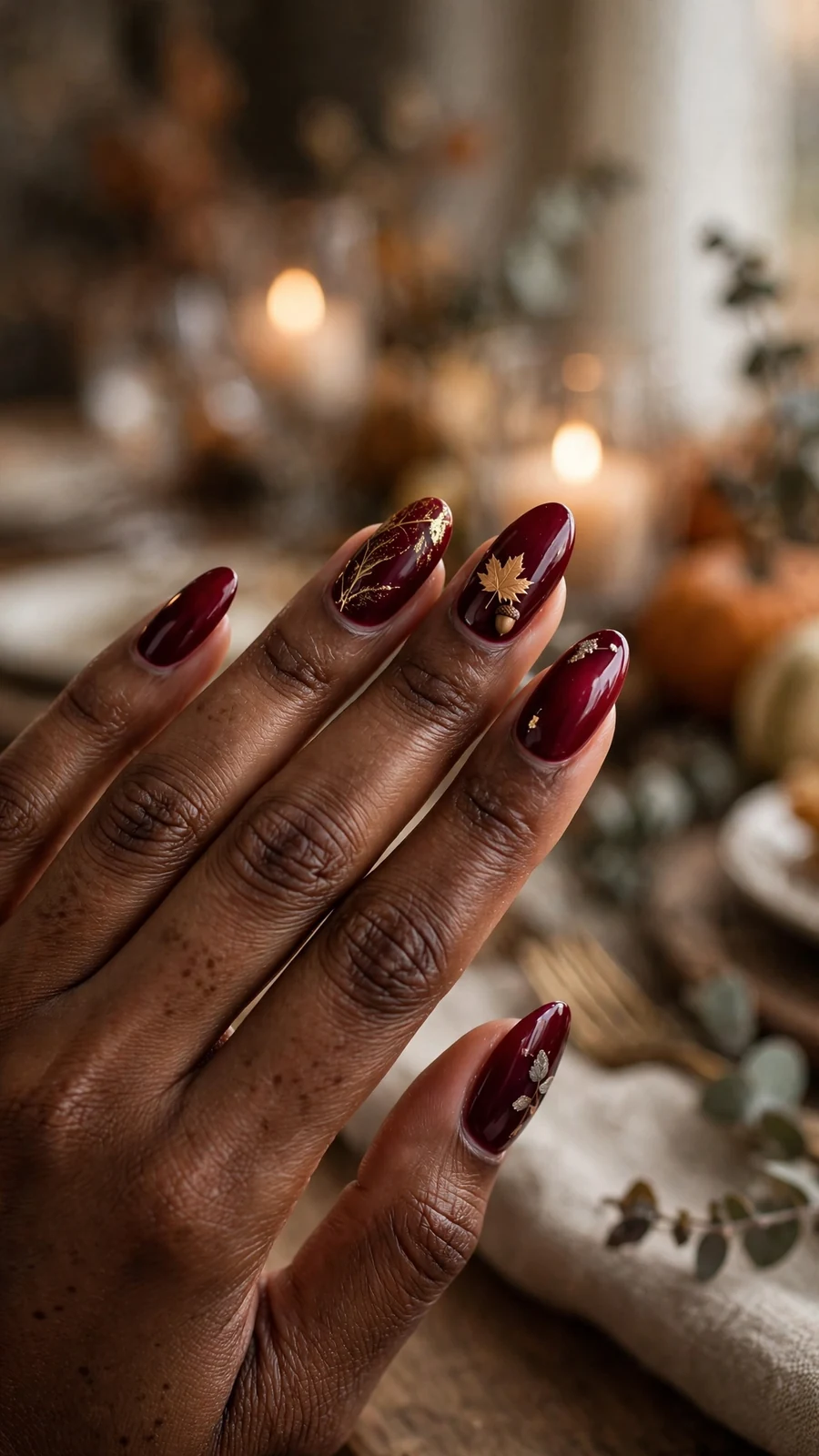 Thanksgiving nail designs in rich cranberry wine gloss