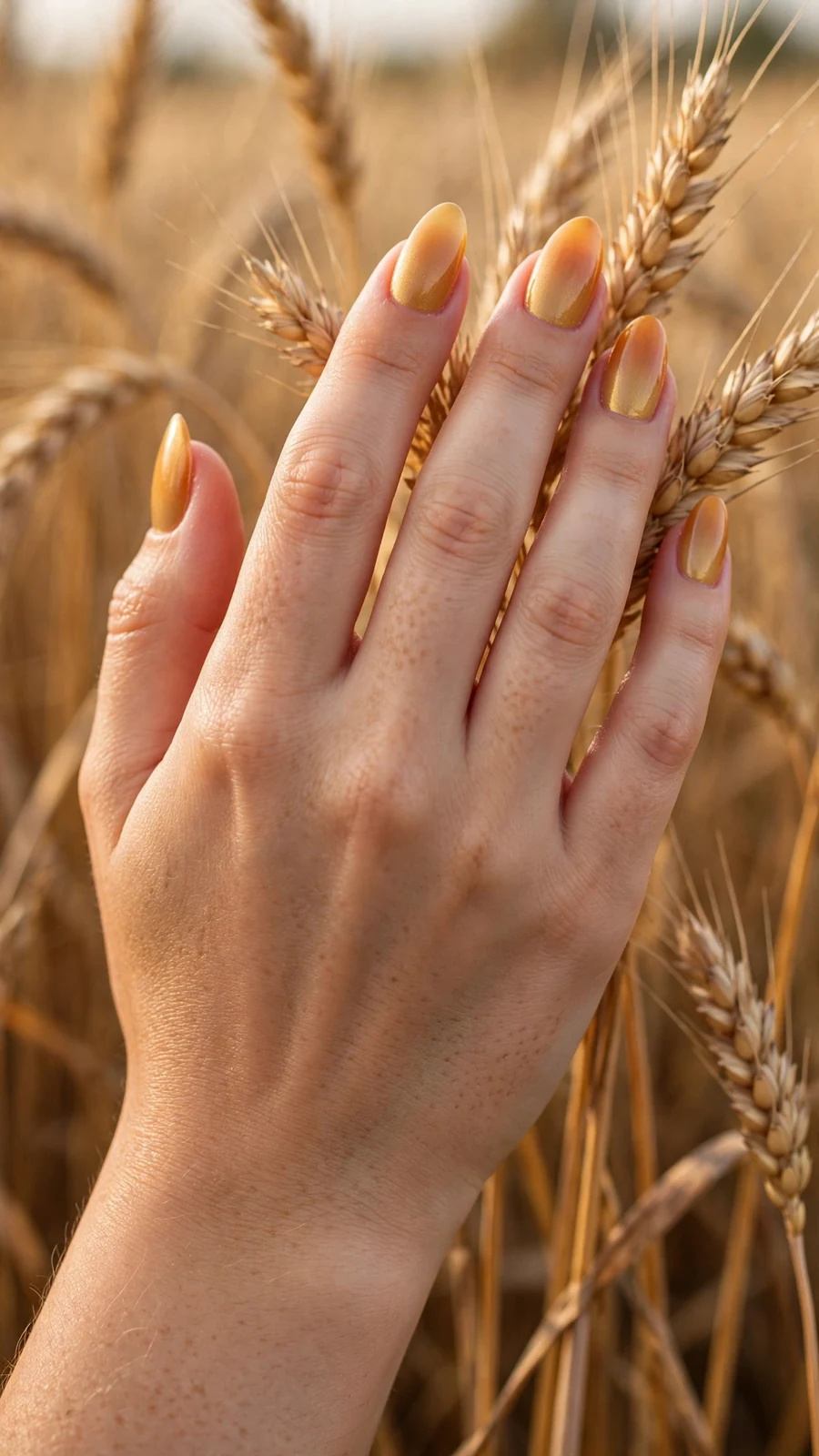 Thanksgiving nail designs with a golden wheat gradient