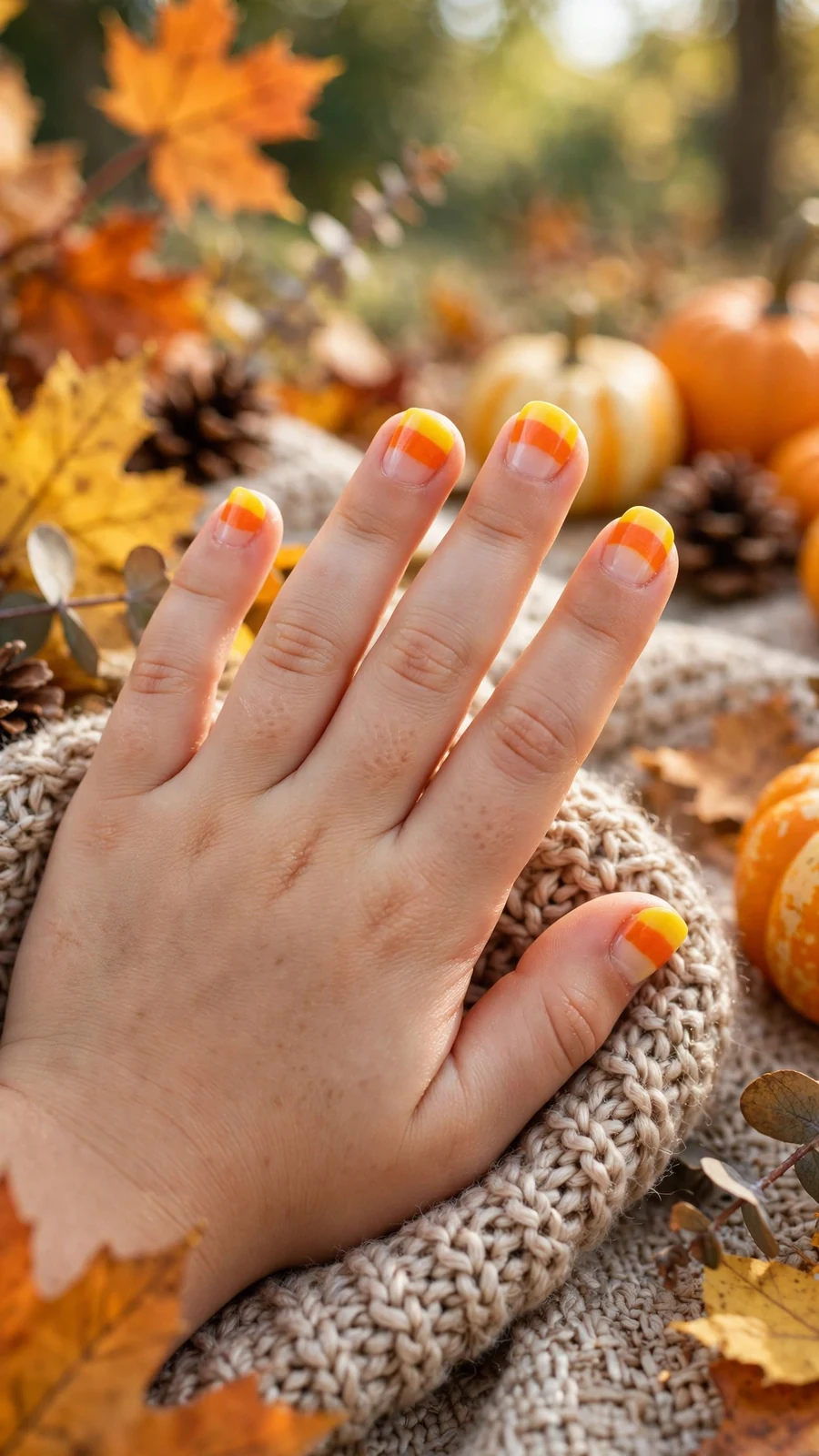 Thanksgiving nail designs for kids: candy corn tips