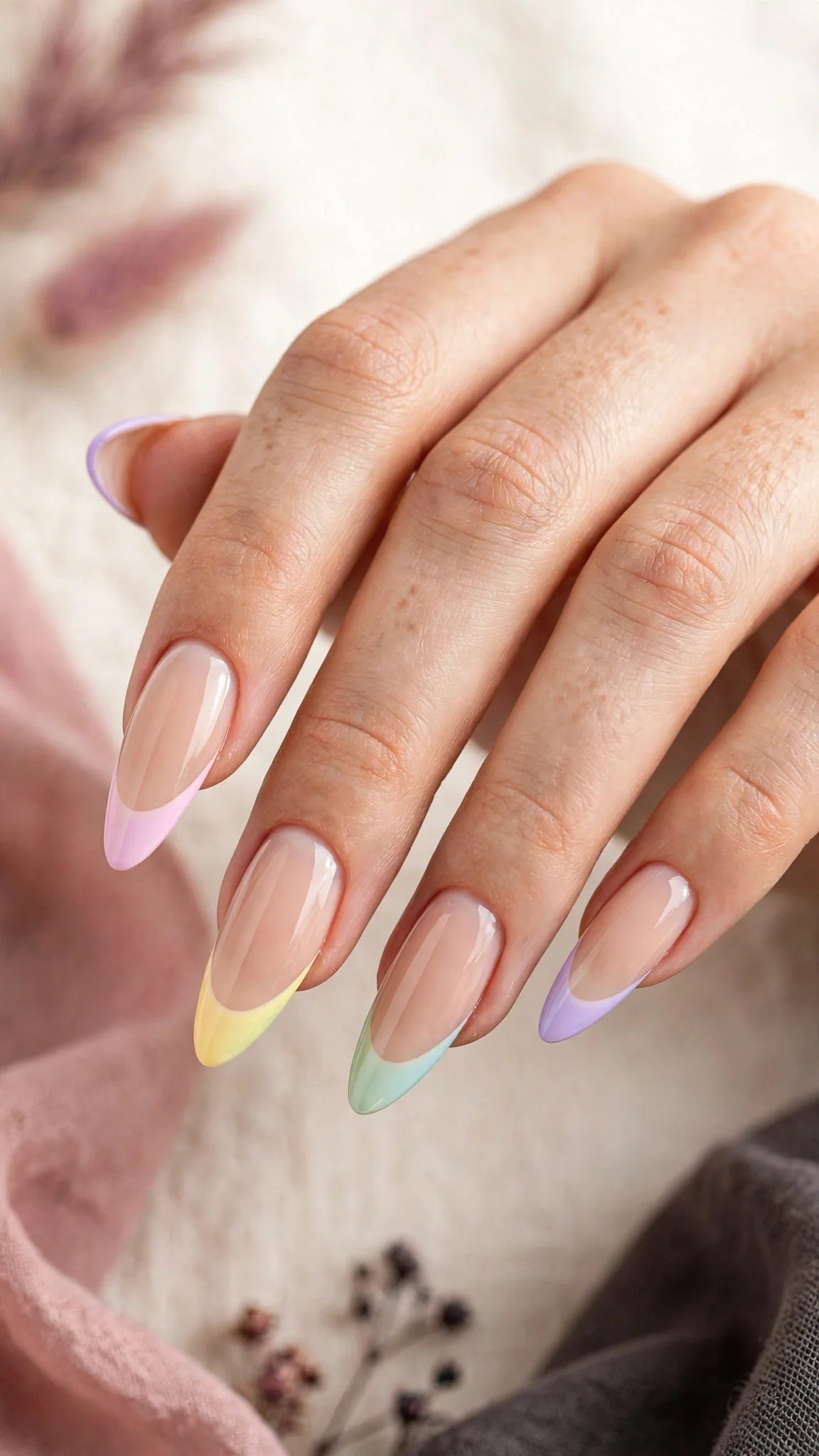 U&ntilde;as acr&iacute;licas con francesa de colores pastel